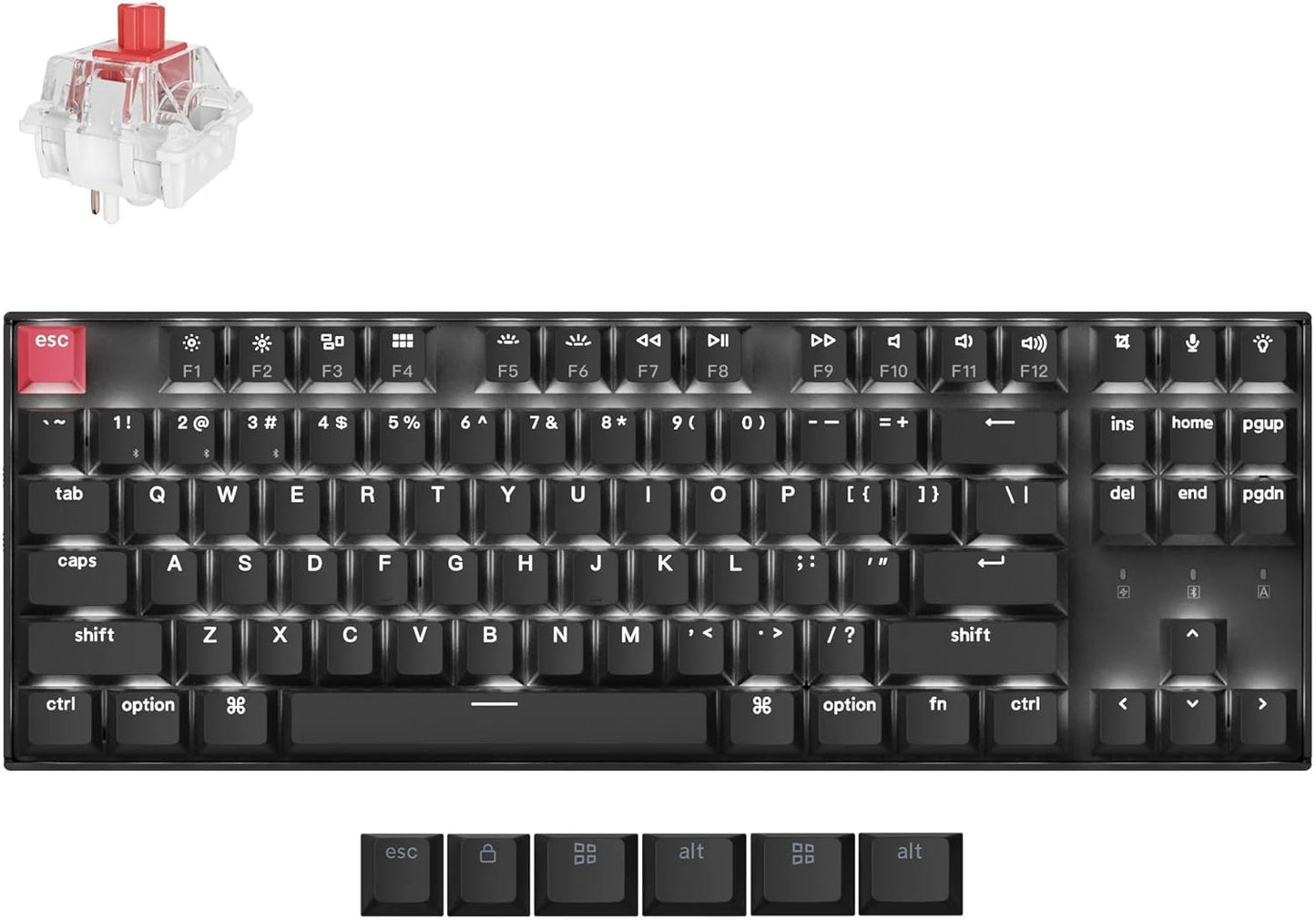 Custom Keychron K8 V2 TKL Mech Keyboard, Wireless/Wired, Super Red Switch, Backlit PBT Caps