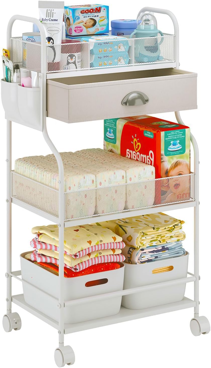 Baby Diaper Caddy Cart Organizer - 3 Tier Storage for Essentials