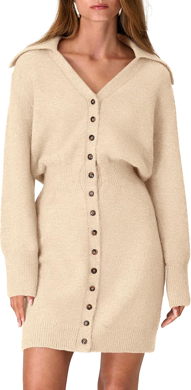Trendy Long Sleeve Button Down Sweater Dress for Women 2025