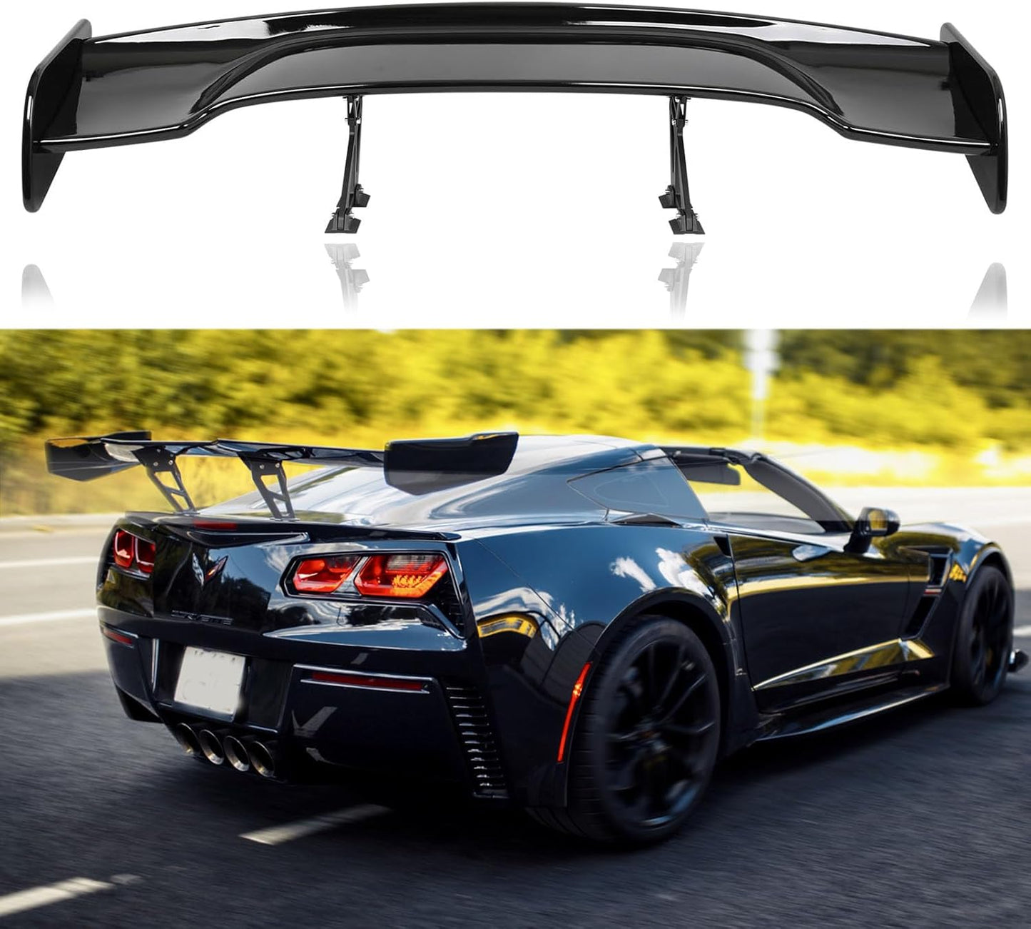 57 Inch GT Wing Rear Trunk Spoiler for Universal Cars Gloss Black