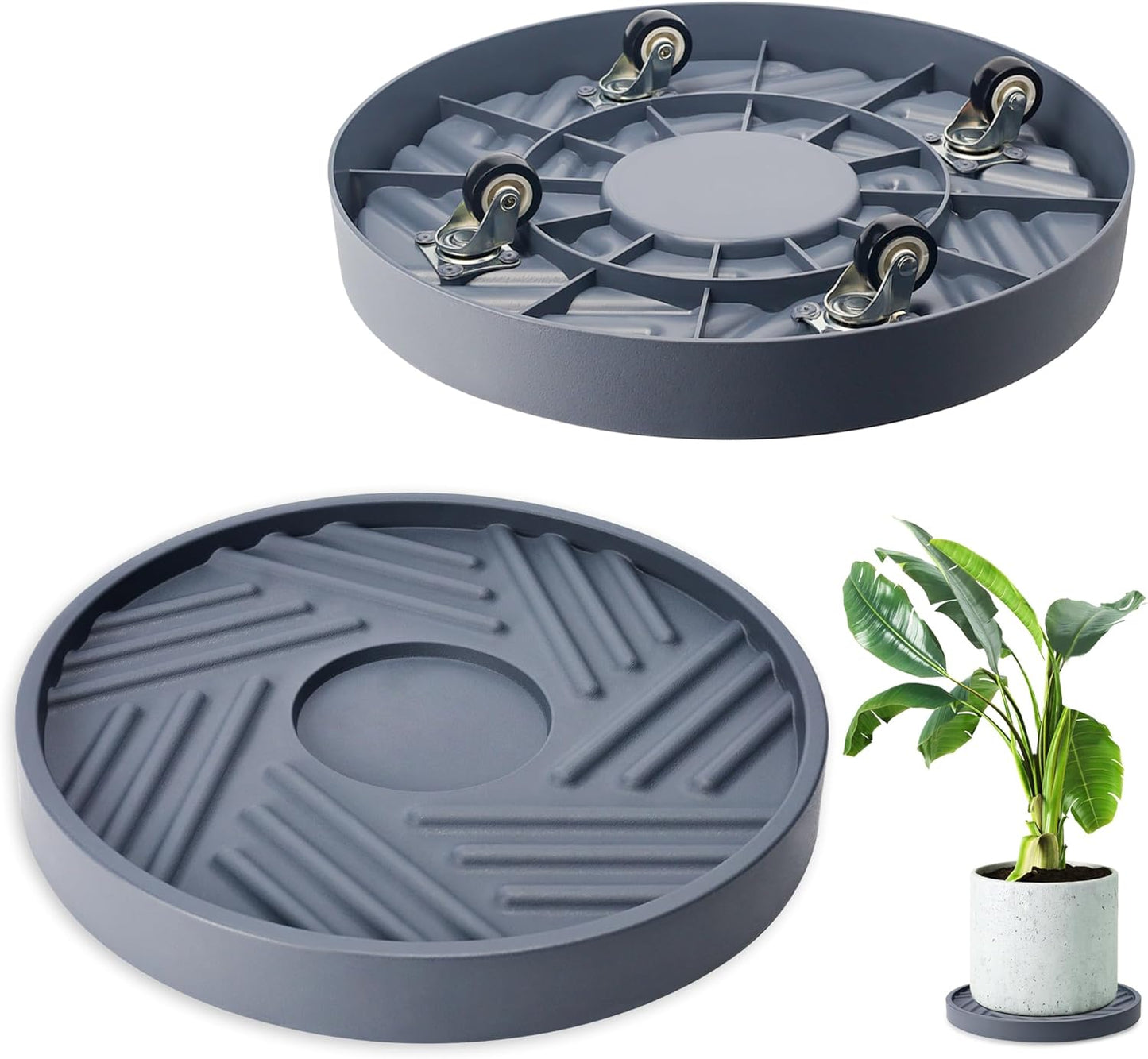 2PCS Round Plant Caddy with Hidden Wheels for Easy Movement