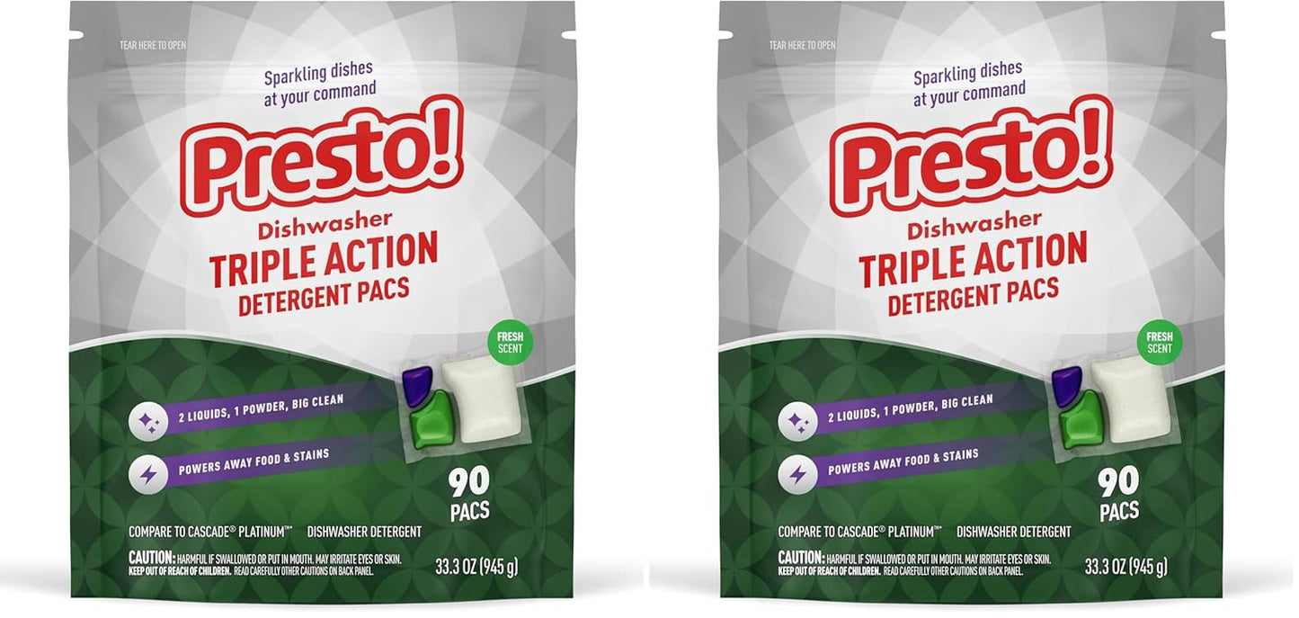 Presto! Triple Action Dishwasher Pacs for Powerful Cleaning