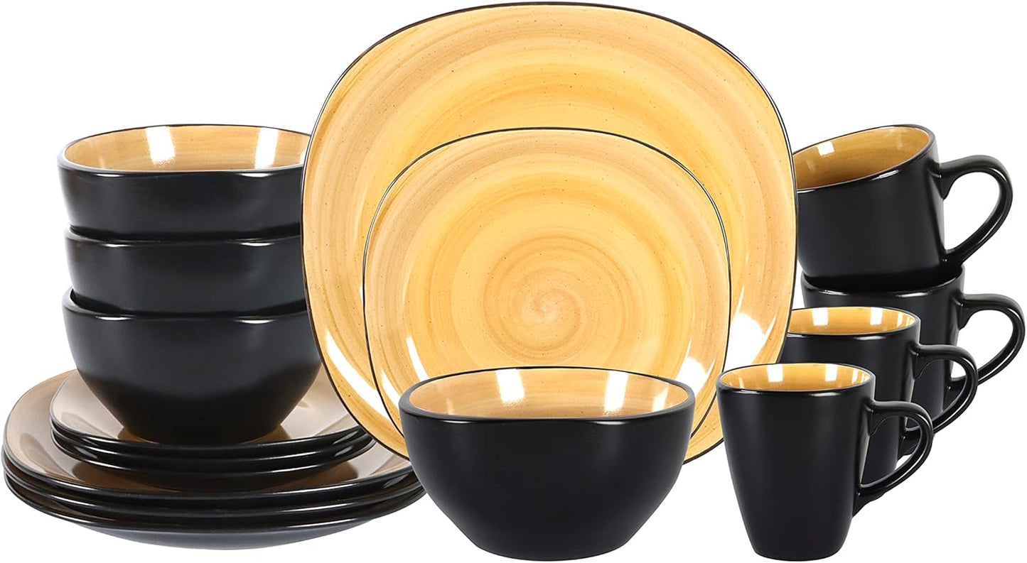Stoneware Square 16pc Dinnerware Set with Spinwash Swirl Yellow