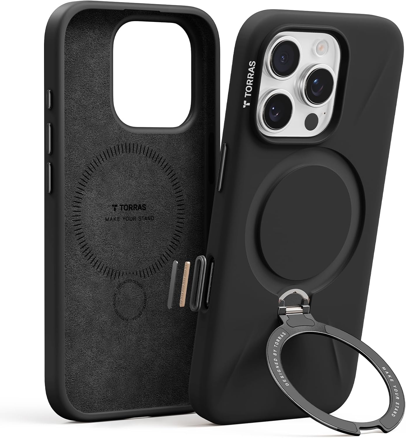TORRAS Liquid Silicone iPhone 16 Pro Case with Magnetic Stand