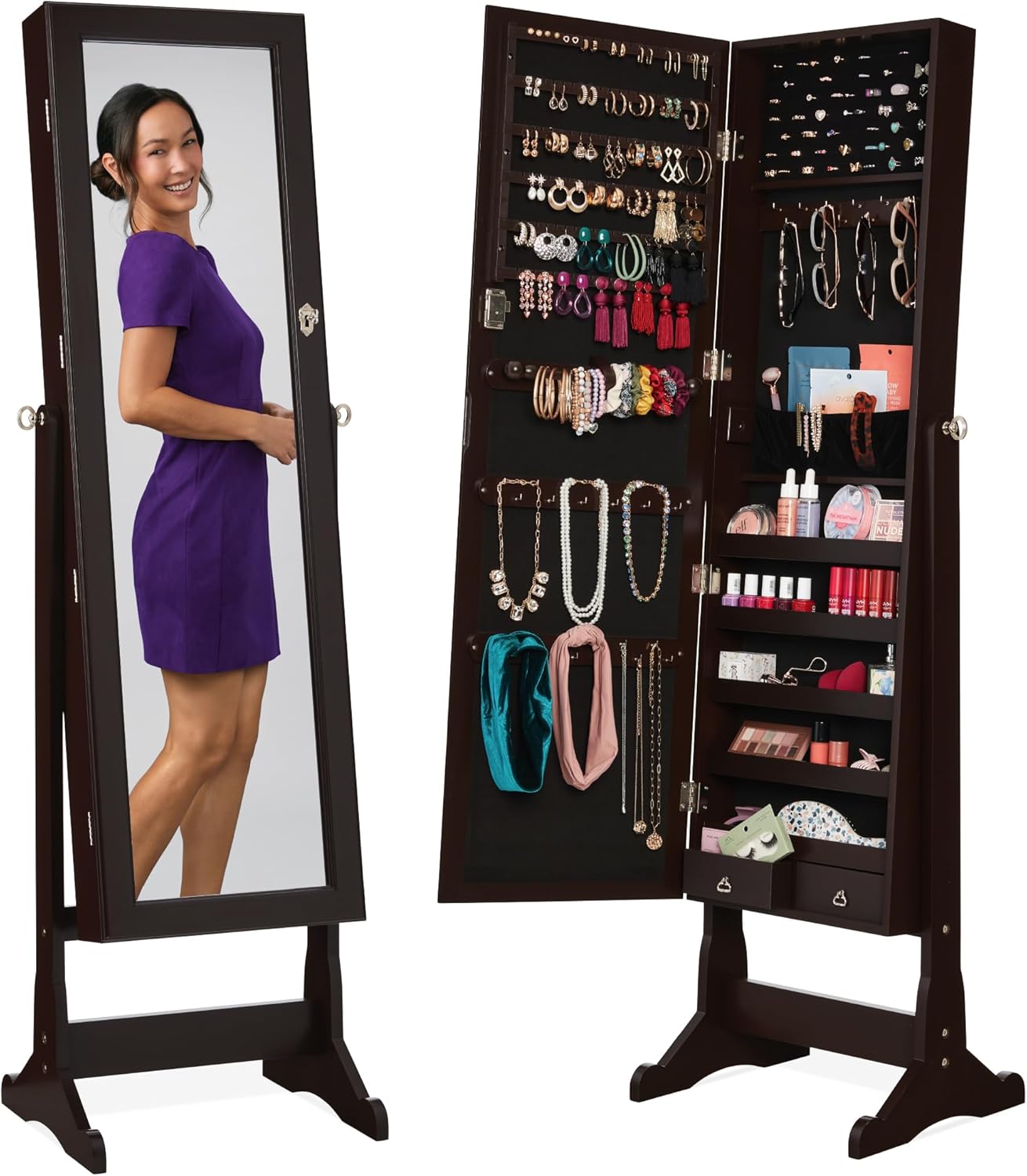 Freestanding Jewelry Armoire Cabinet with Full Length Mirror