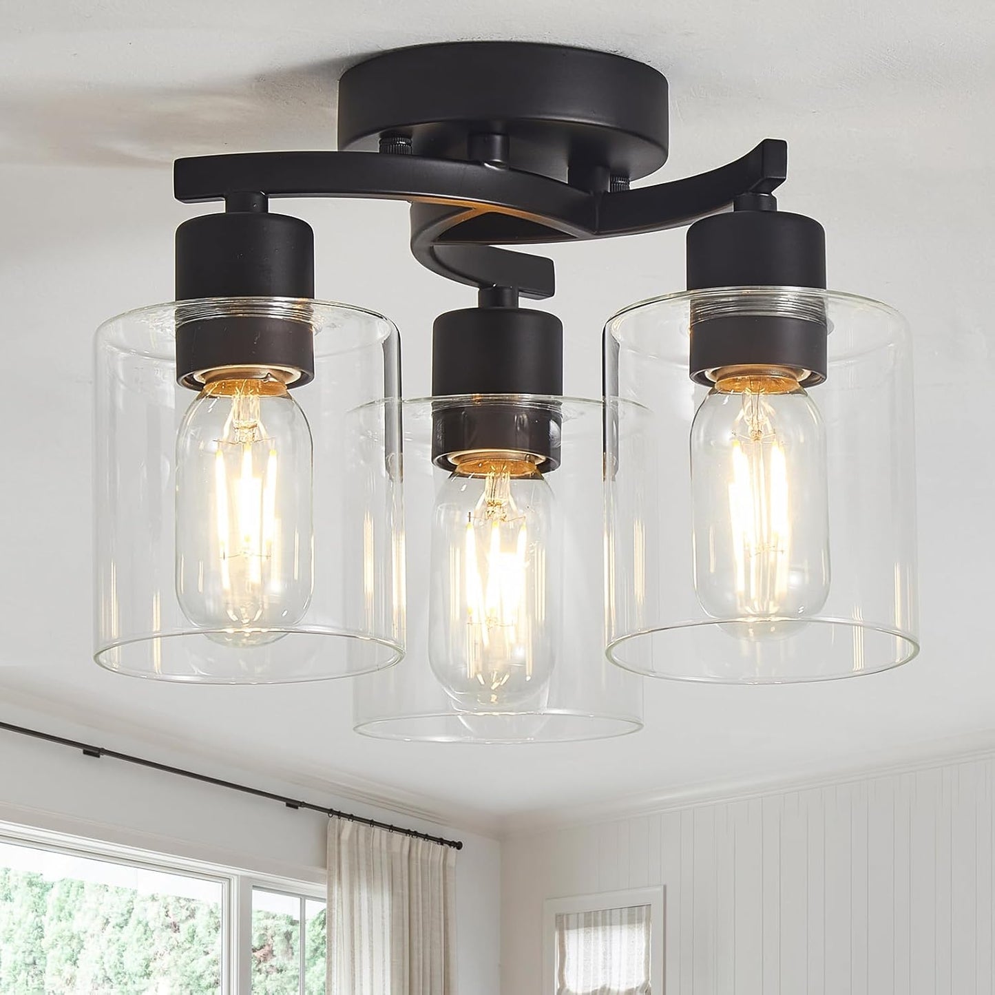 Semi Flush Mount Ceiling Light with Clear Glass Shade