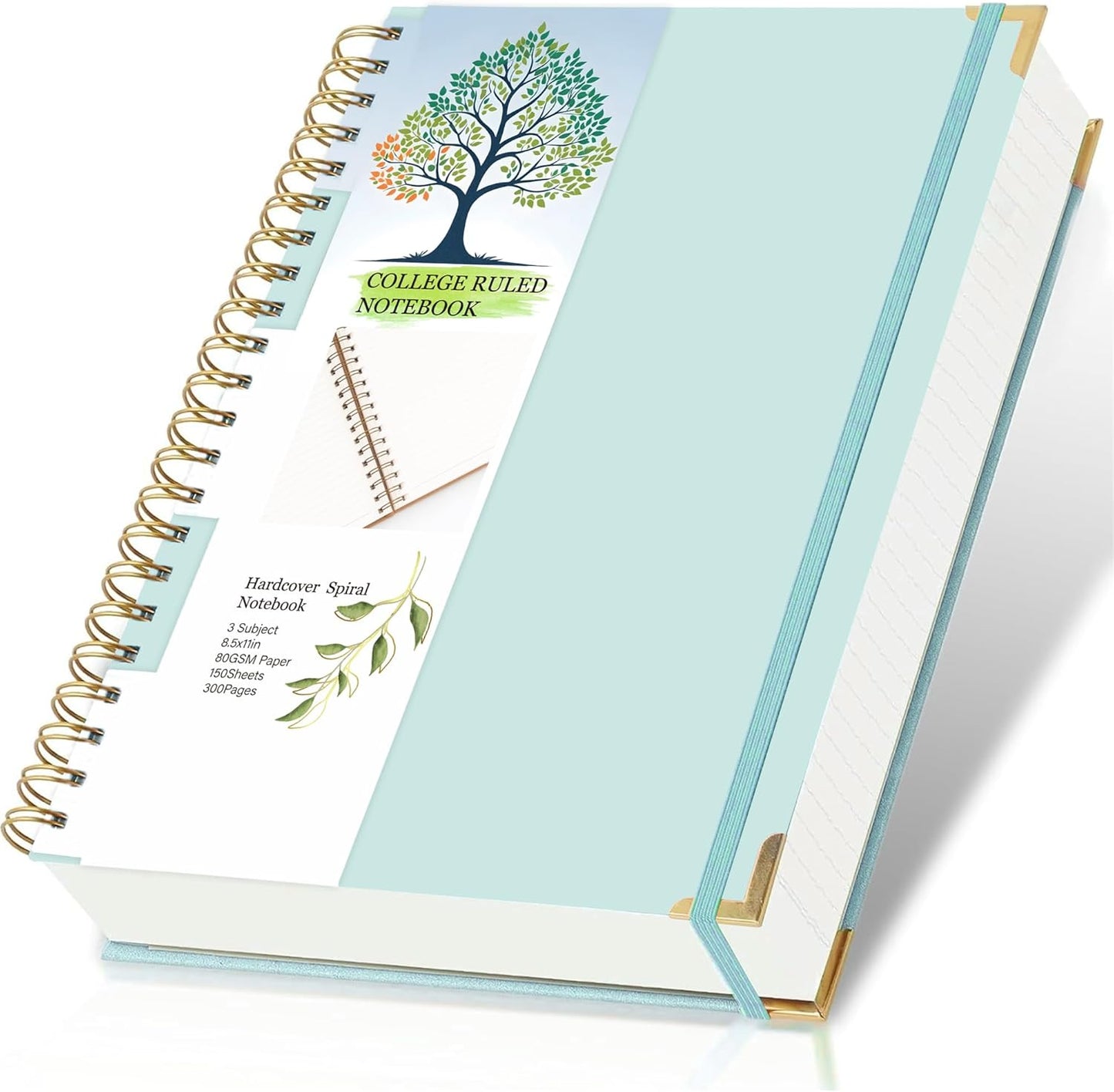 Large Ruled Spiral Notebook 8.5x11 | 300 College Ruled Pages for Perfect Note Taking | Tajzyx Light Blue