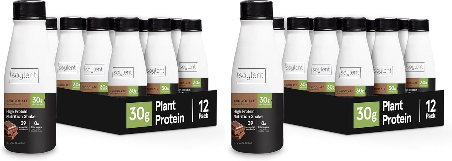 Soylent Chocolate High Protein Shake - Vegan, 30g Protein, 24 Pack