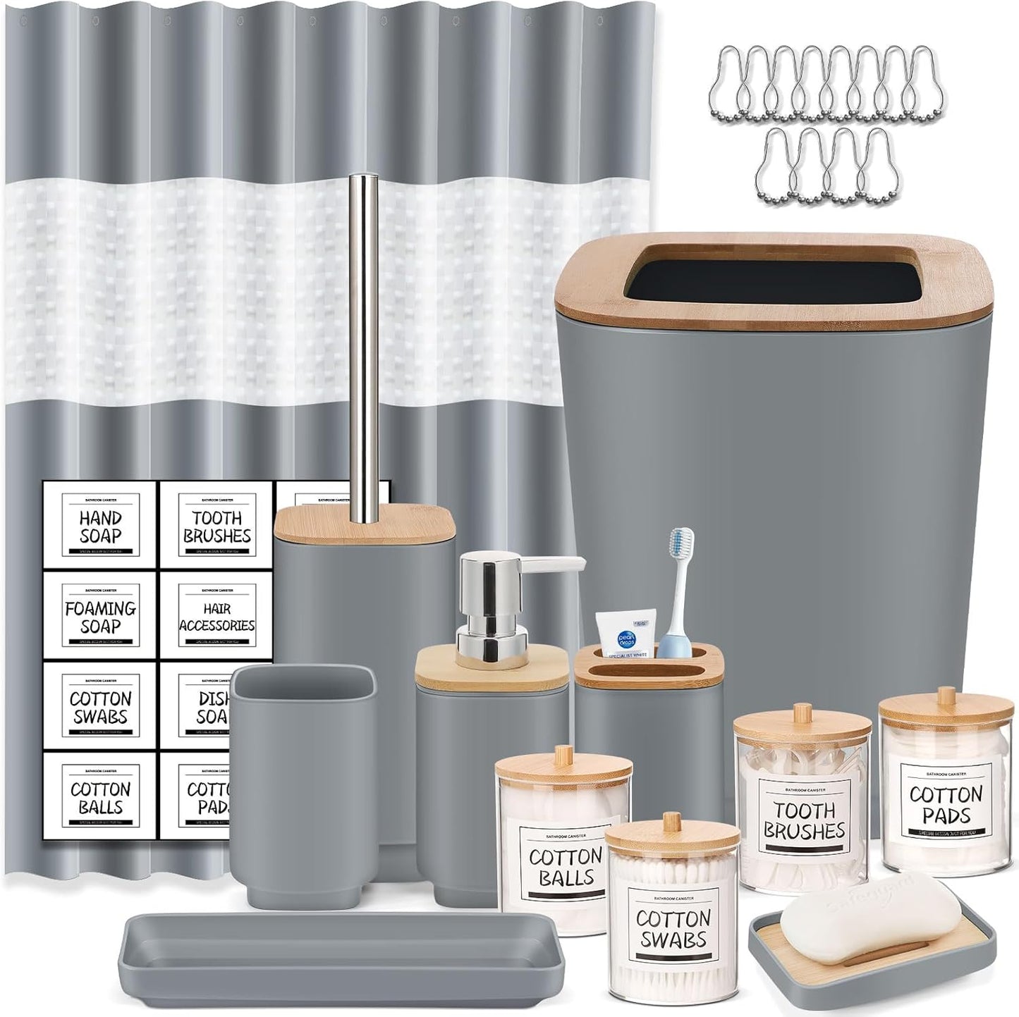 Stylish Grey Bathroom Accessories Set with Shower Curtain and More