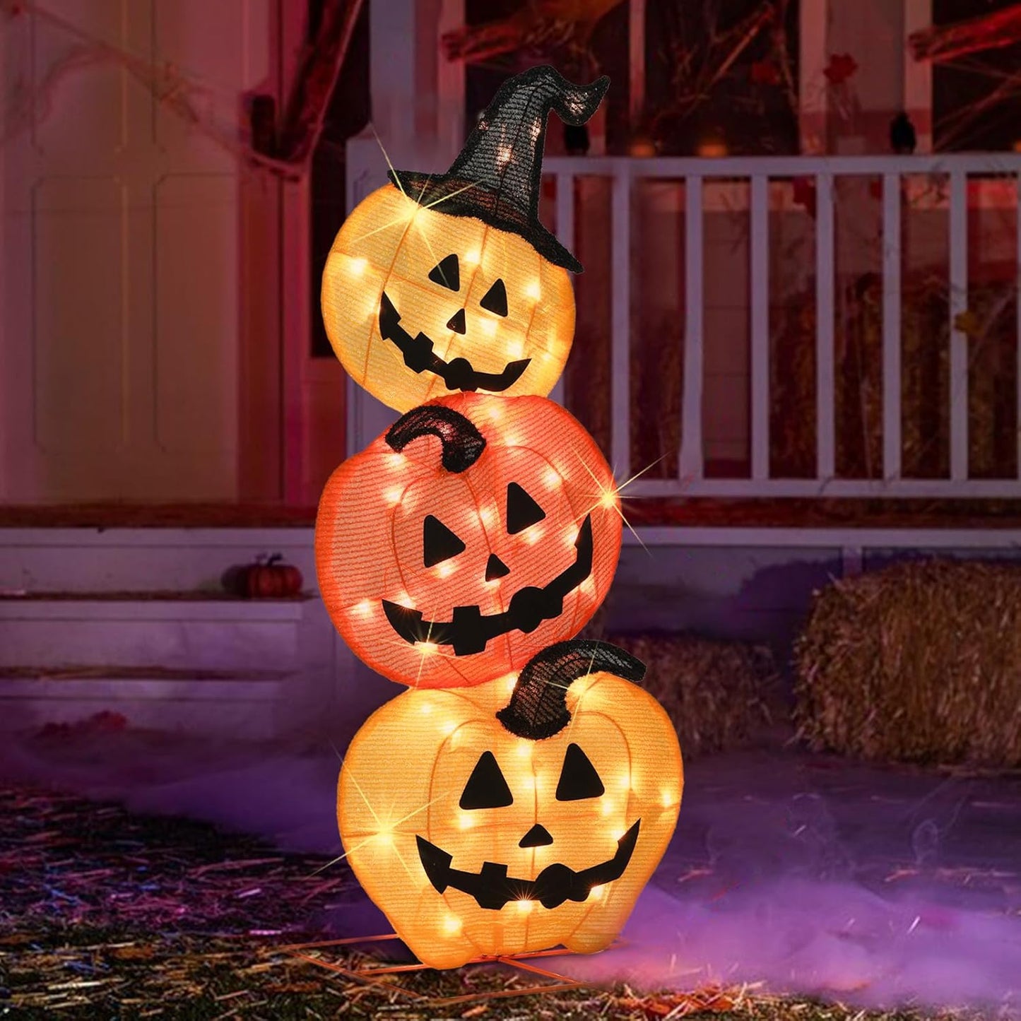 Lighted Stacked Pumpkins Decoration for Spooky Halloween Fun