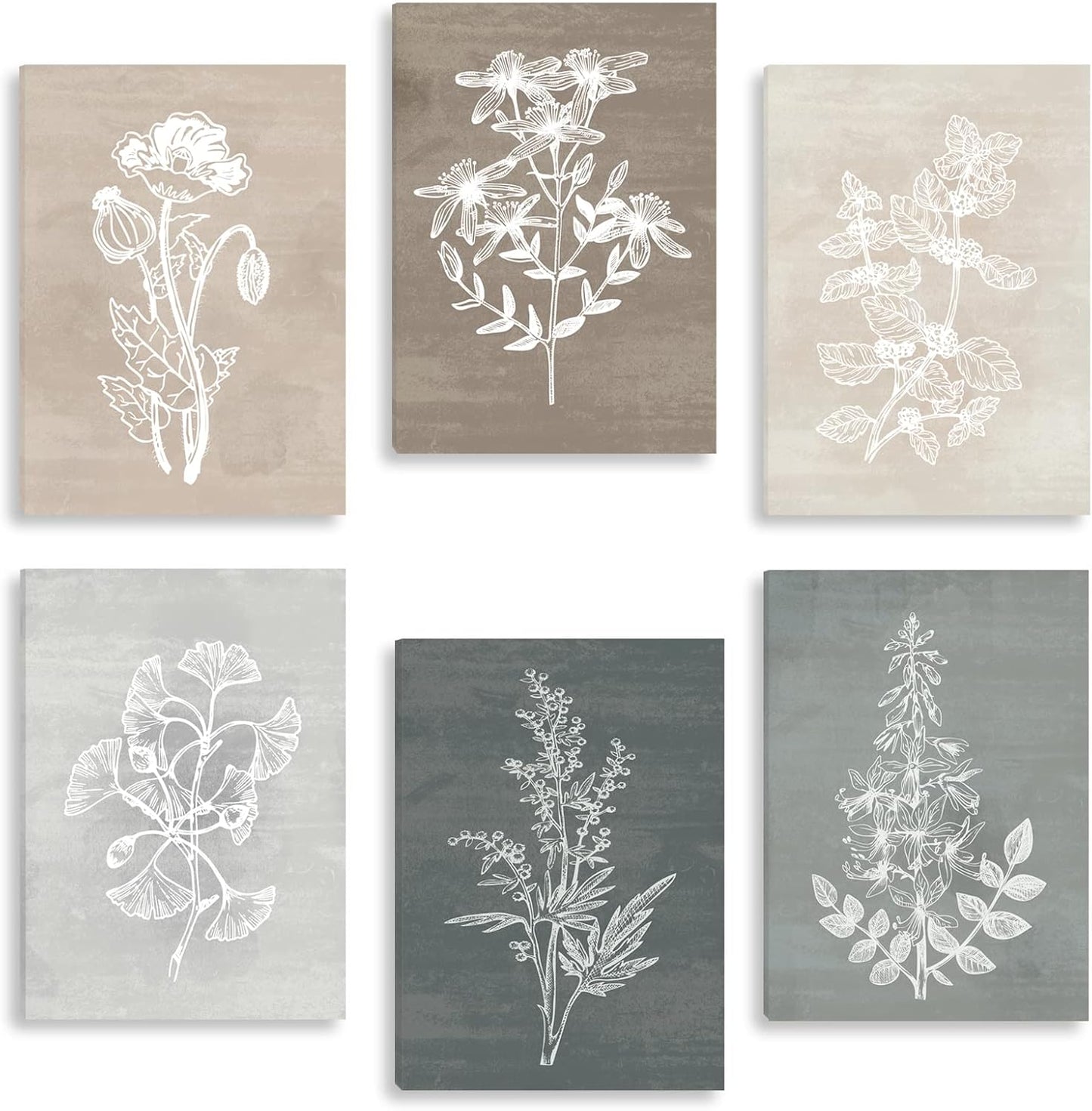 Neutral Botanical Plant Canvas Art Set for Rustic Home Decor