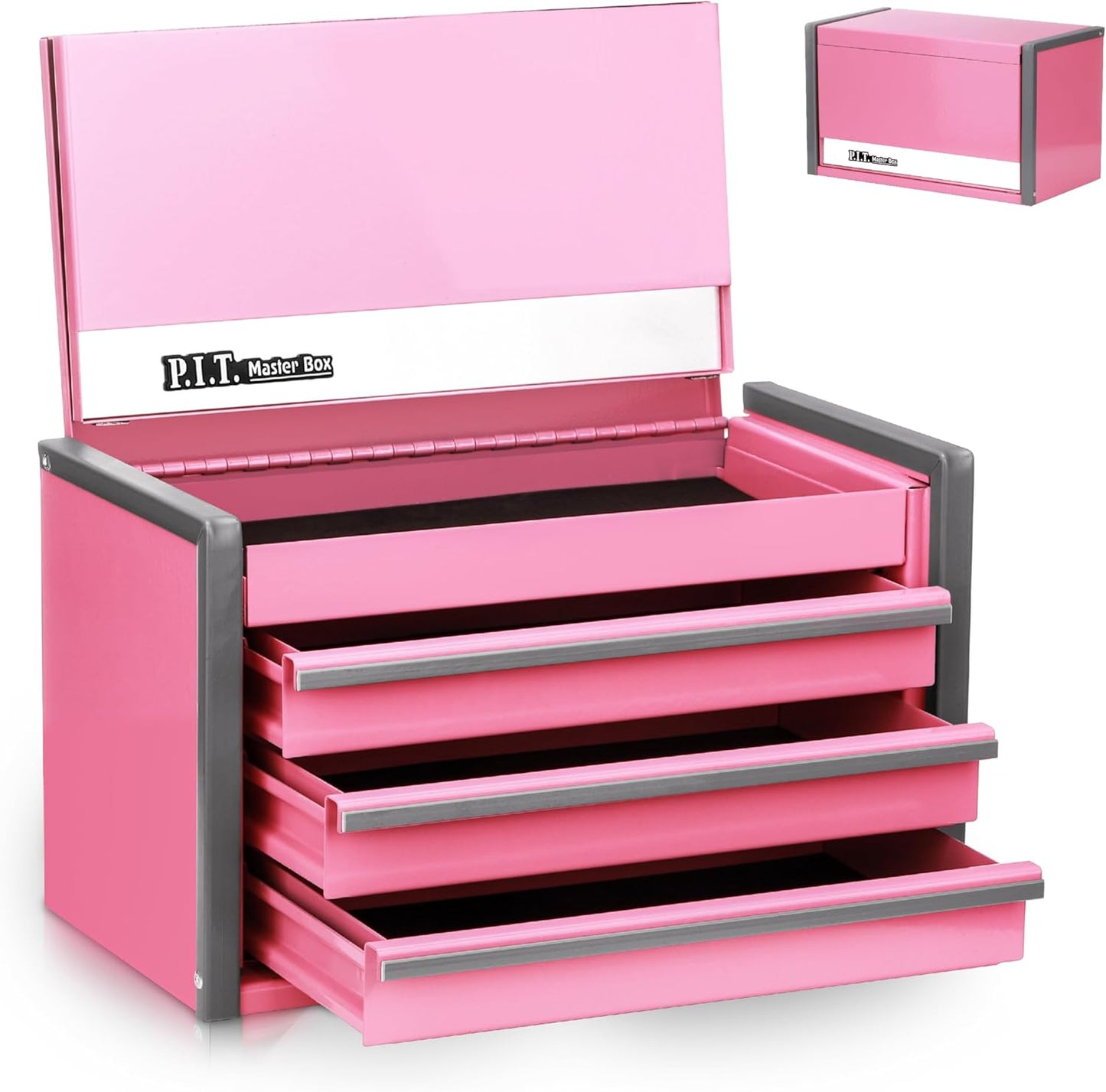 P.I.T. Mini Pink Tool Box - Portable 3 Drawer Steel Organizer