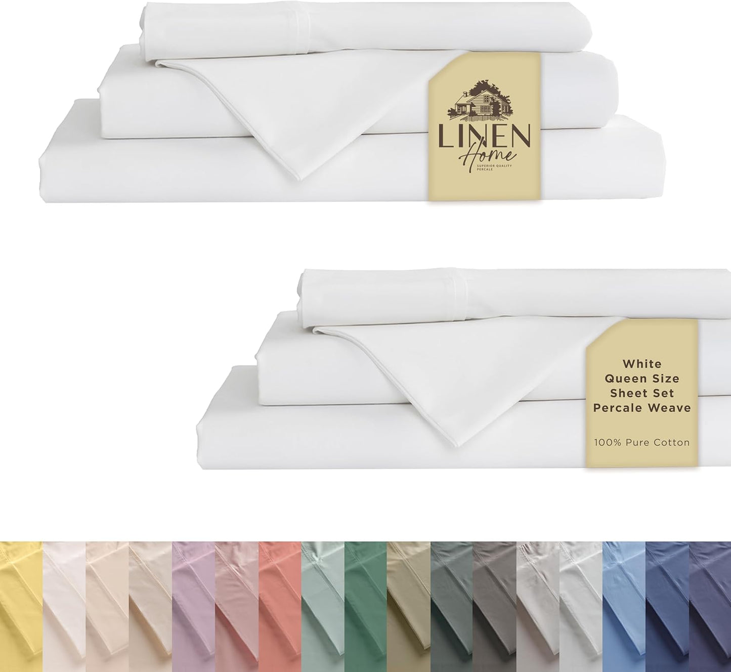 100% Cotton Percale Sheet Set for Queen Size Beds - 8 Pieces