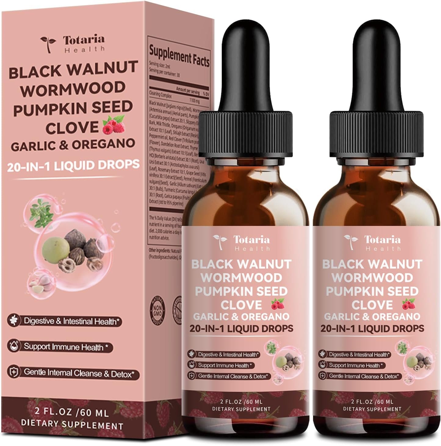2 Pack 20 in 1 Black Walnut Wormwood Tincture for Gut Health