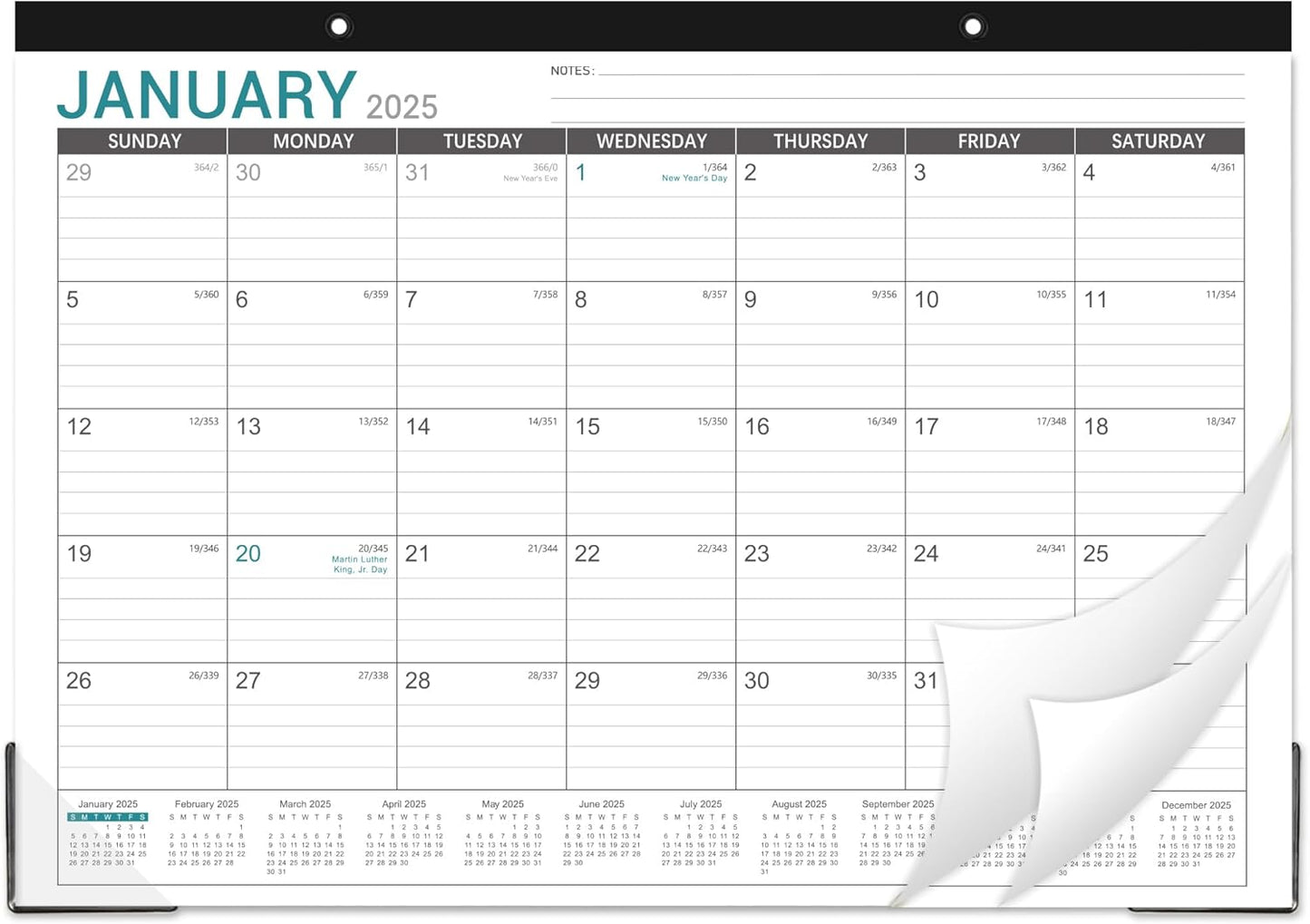 2025-2026 Desk Calendar - Large Blocks, Corner Protectors