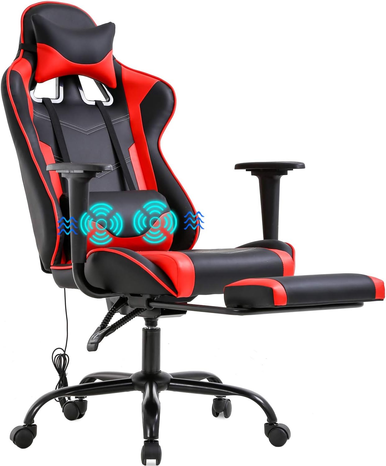 Red Gaming Chair: Lumbar Support & Massage Vibration