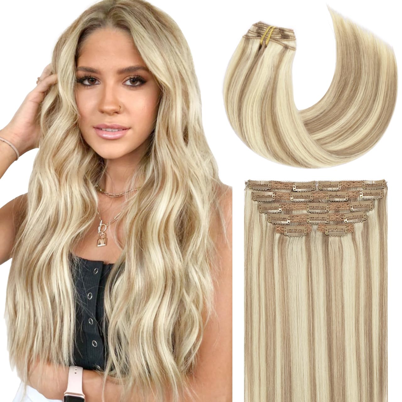 Lacer Clip In Hair Extensions for Natural Light Brown Highlights