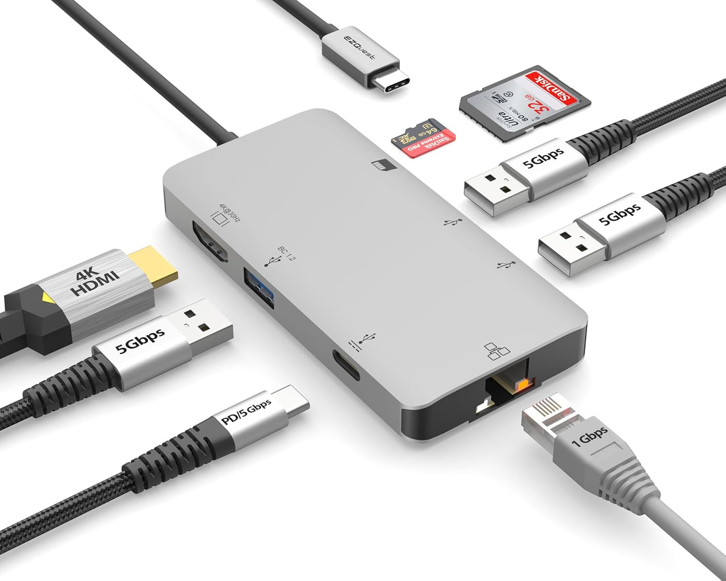 EZQuest USB C Hub Docking Station 8 in 1 for Work and Travel