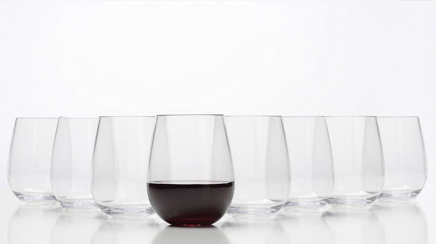 Stemless Wine Glasses Set of 8 - Unbreakable Shatterproof Plastic