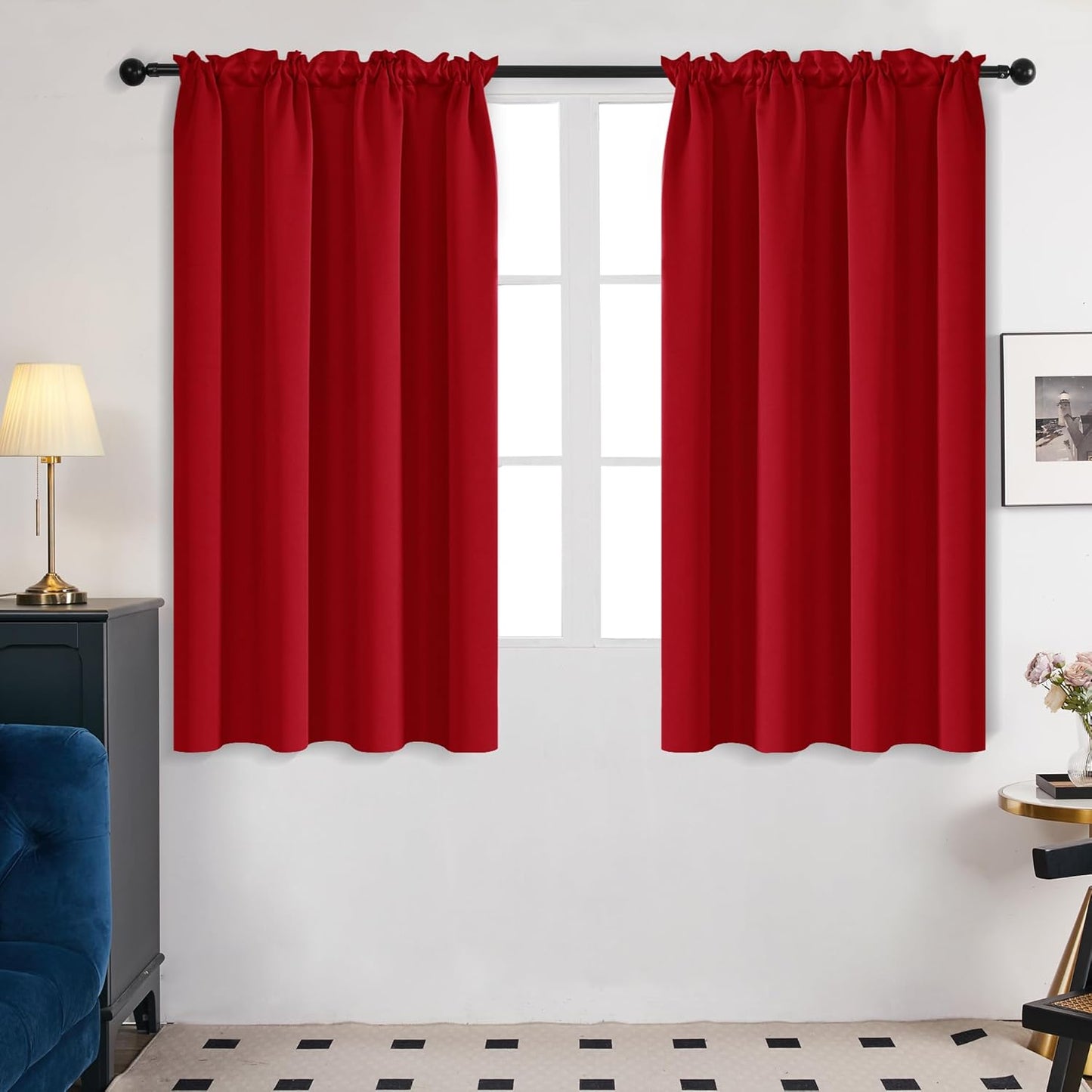 Room Darkening Red Curtains - Energy Efficient & Noise Reducing 42x63