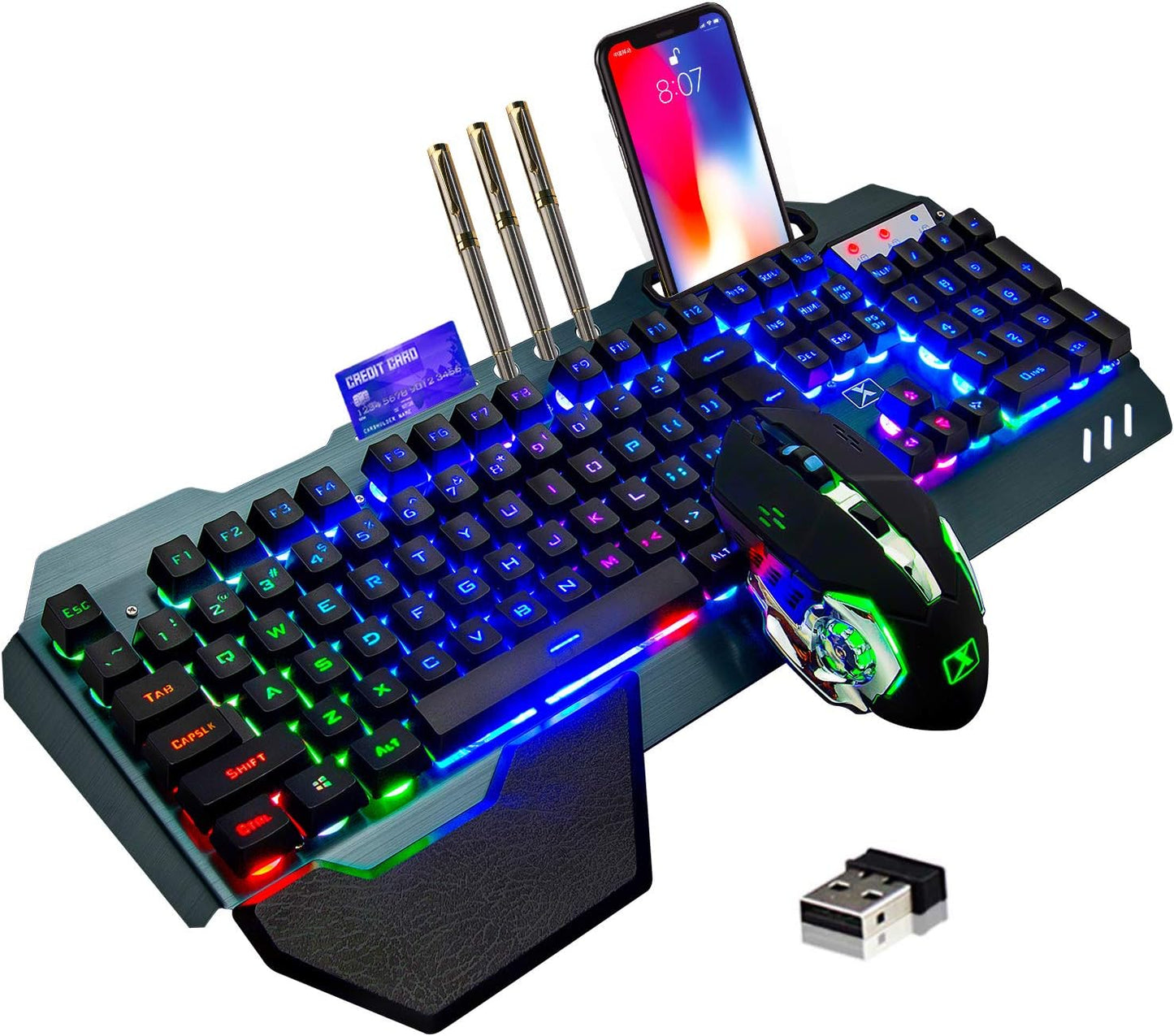 Rainbow Backlit Wireless Gaming Combo | Long-lasting Battery | Mechanical Feel | PC Gamers