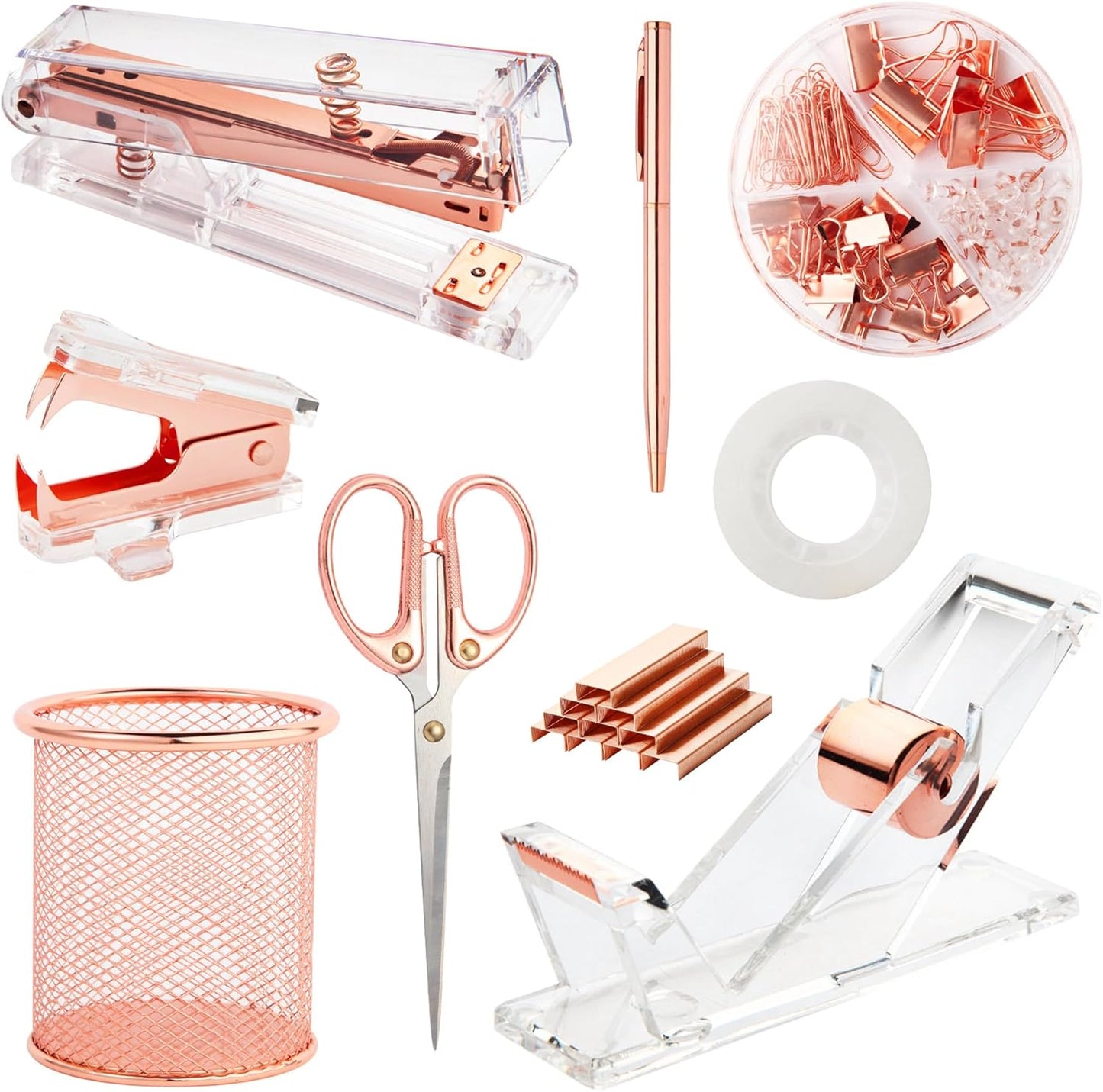 yuun Rose Gold Desk Set - 9 Office Supplies, Stylish & Functional
