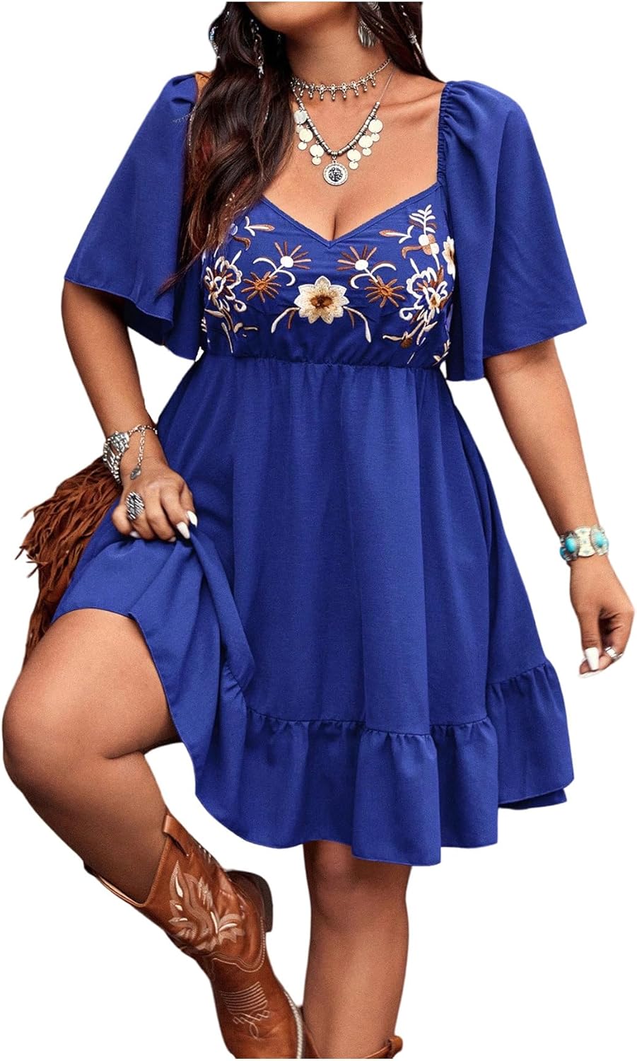 Plus Size Western Dress Floral Embroidered Cowgirl Outfit
