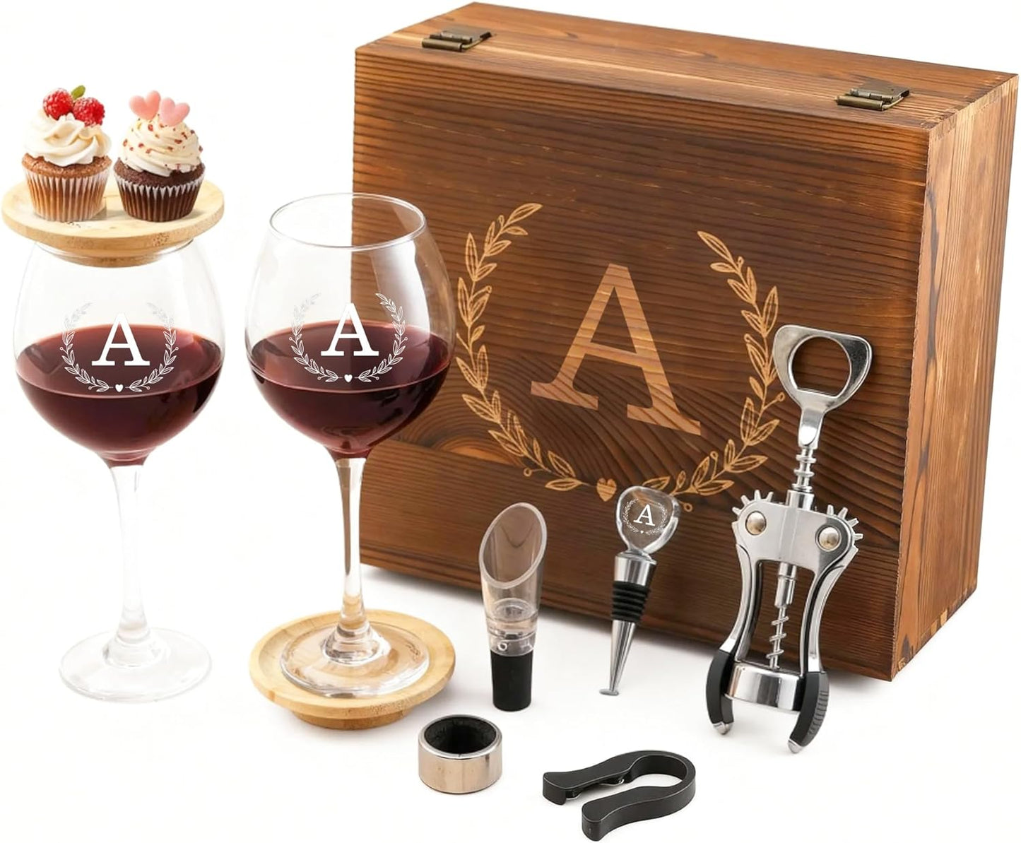 Personalized Initial Wine Glasses Box Gift Set for Special Occasions