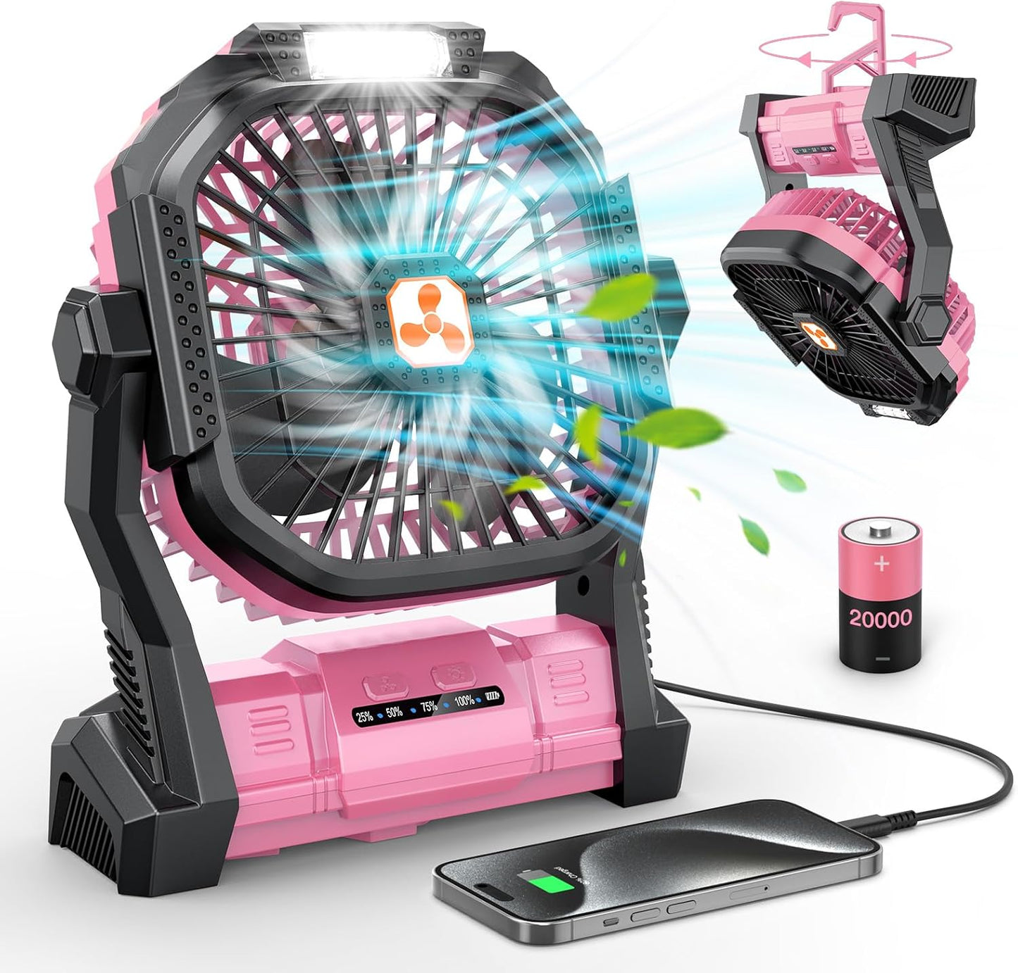 20000mAh Rechargeable Cordless Fan with LED Light