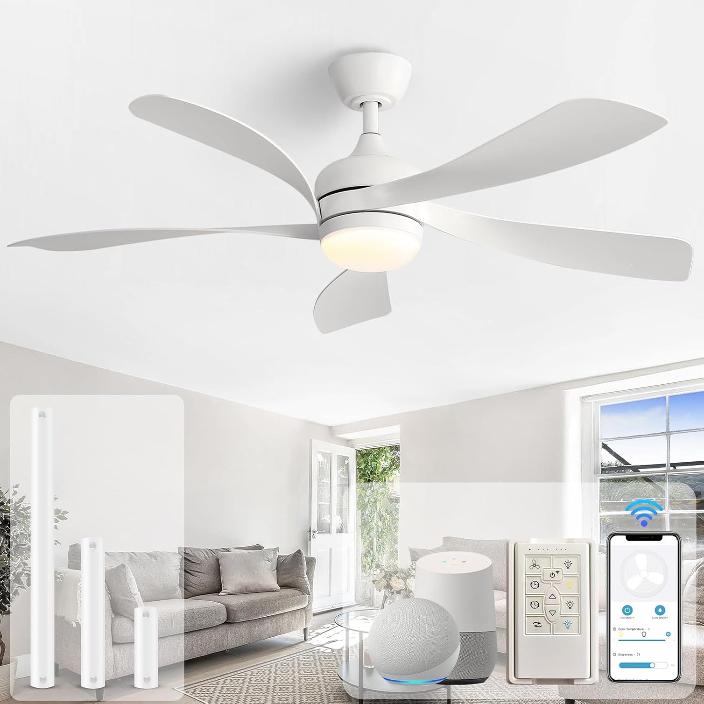 Sofucor 52 Inch Smart Ceiling Fan with Lights and Remote Control