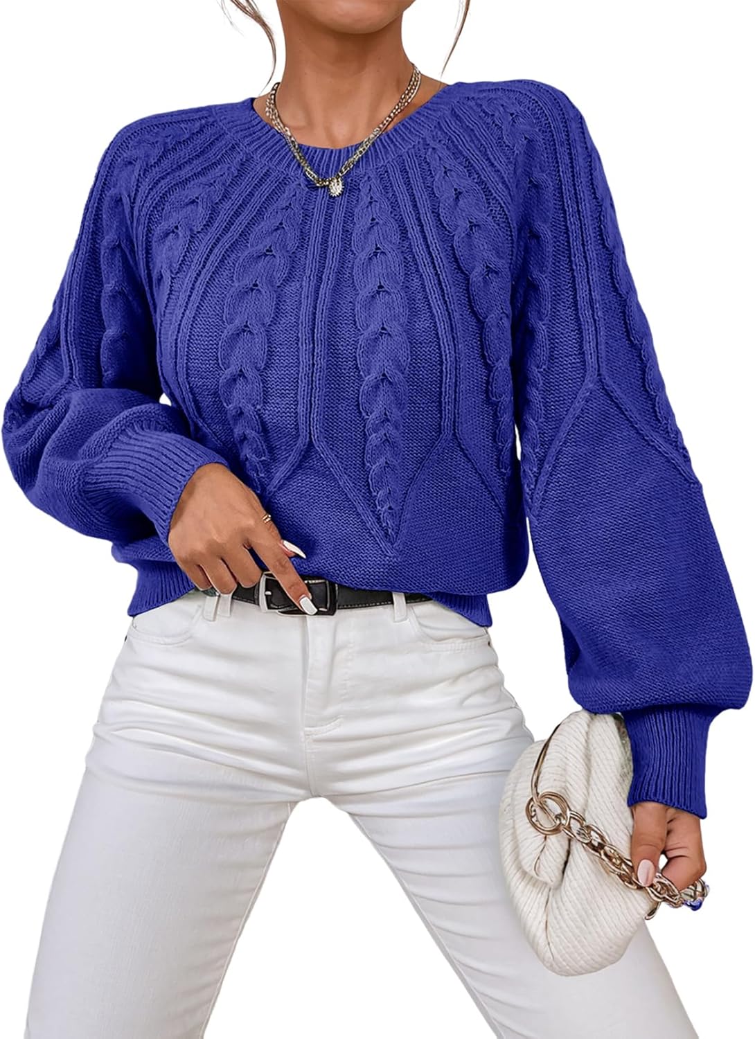 Dokotoo Womens Sweaters Crewneck Long Sleeve Cable Knit Fashion