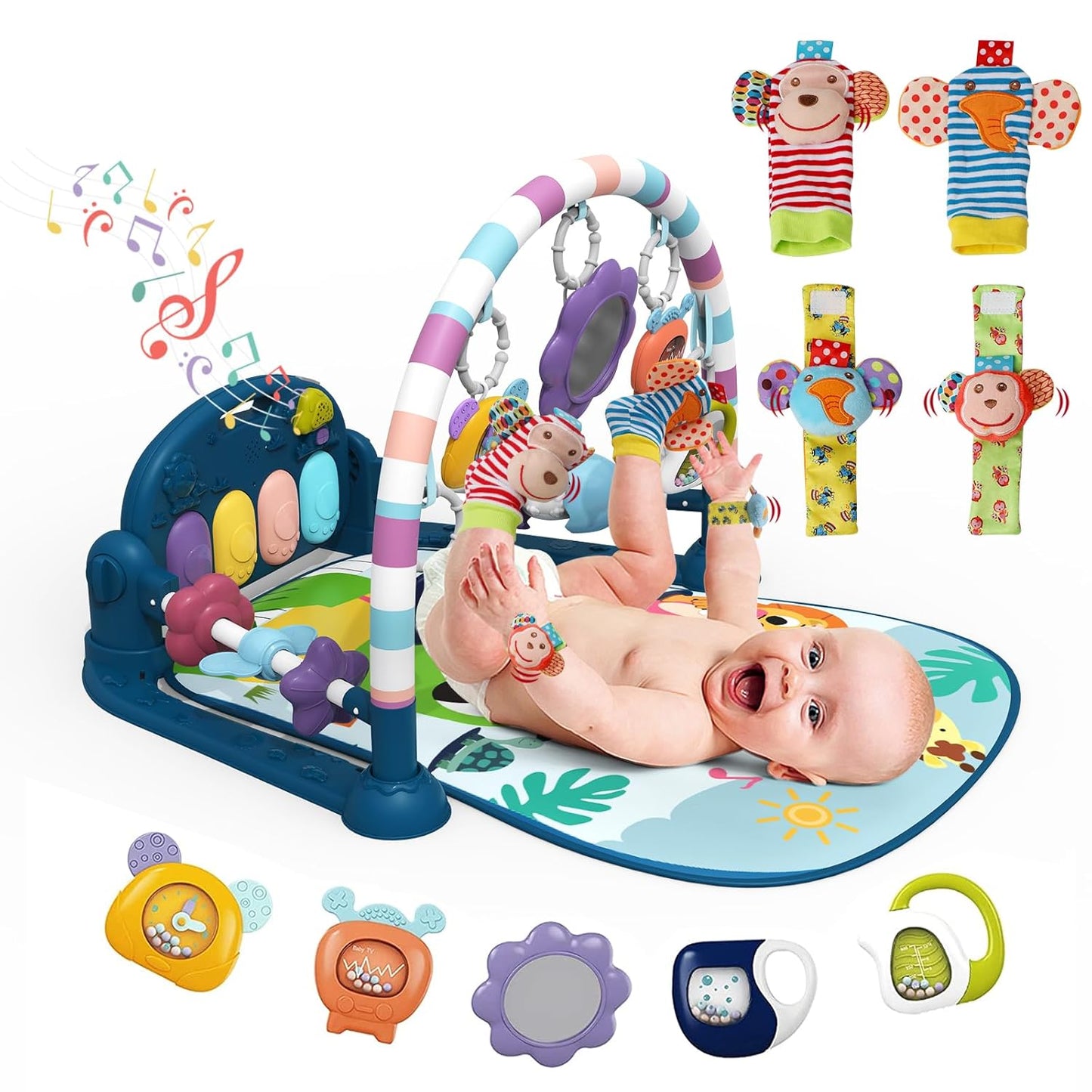 Baby Play Mat Gym with Piano and Sensory Toys for Infants