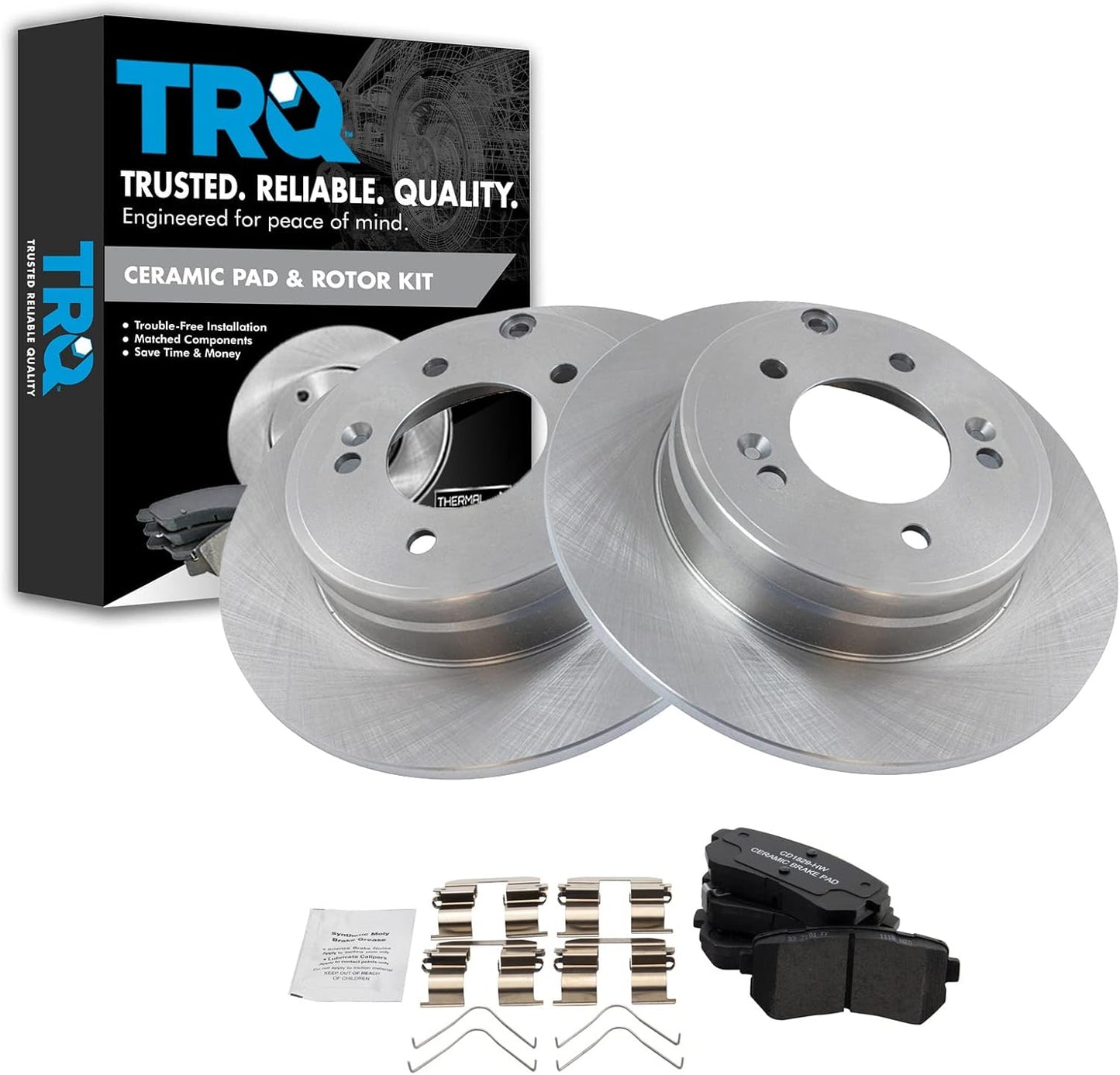 TRQ Rear Brake Pad and Rotor Set for 2016-2019 Hyundai Sonata