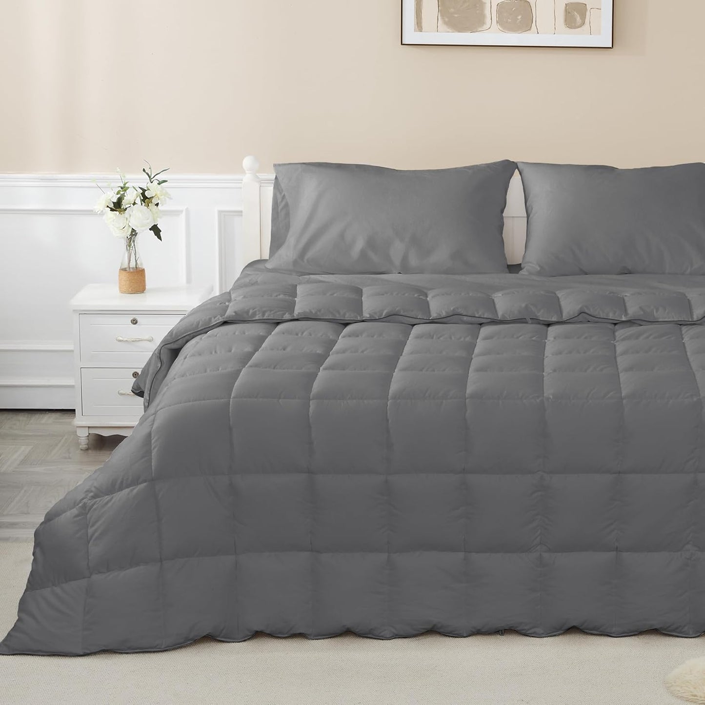 Sunflower Comforter Duvet Insert Queen Size in Steel Gray