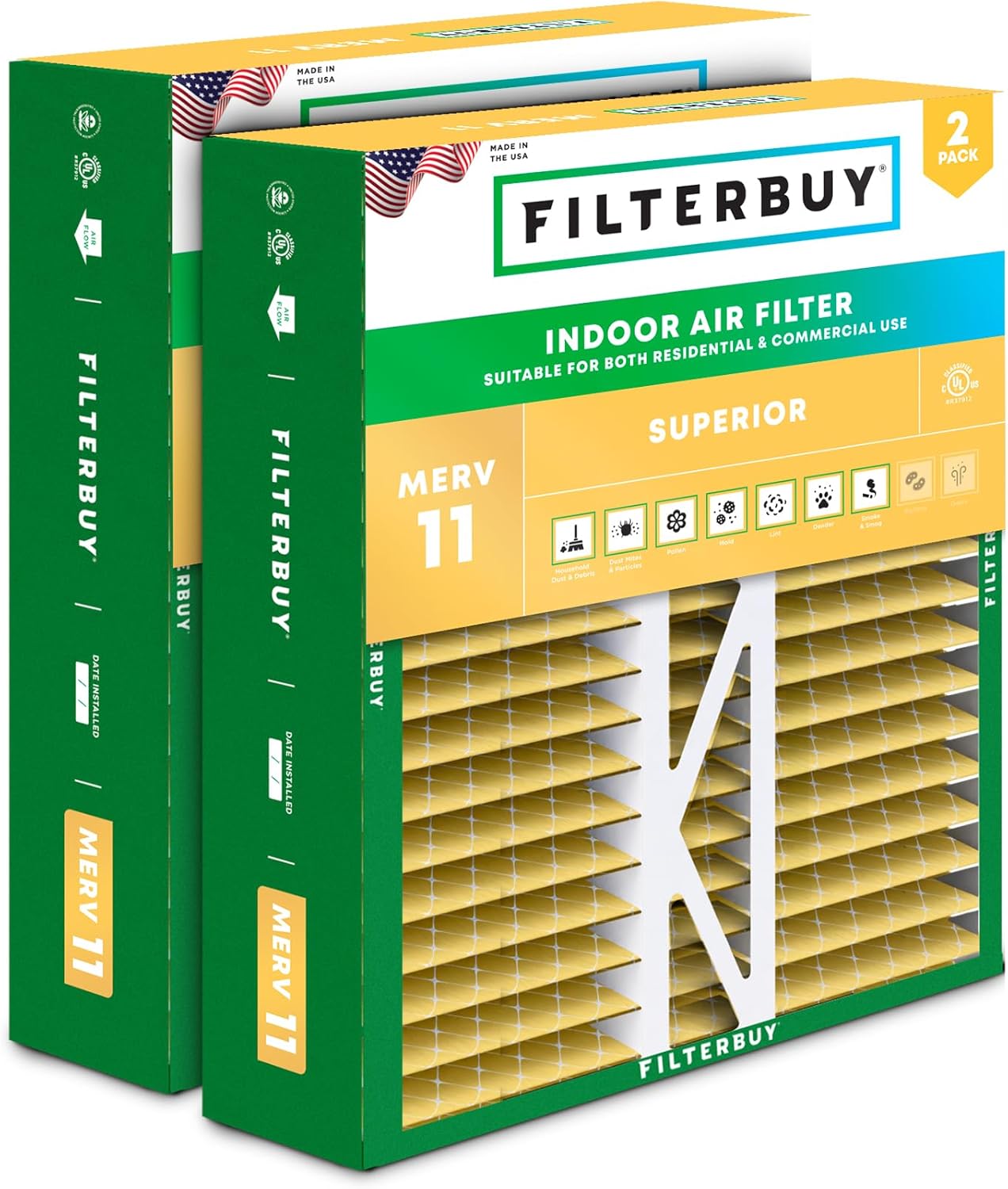 Filterbuy 16x22x5 Air Filter MERV 11 for Pet Allergy Defense