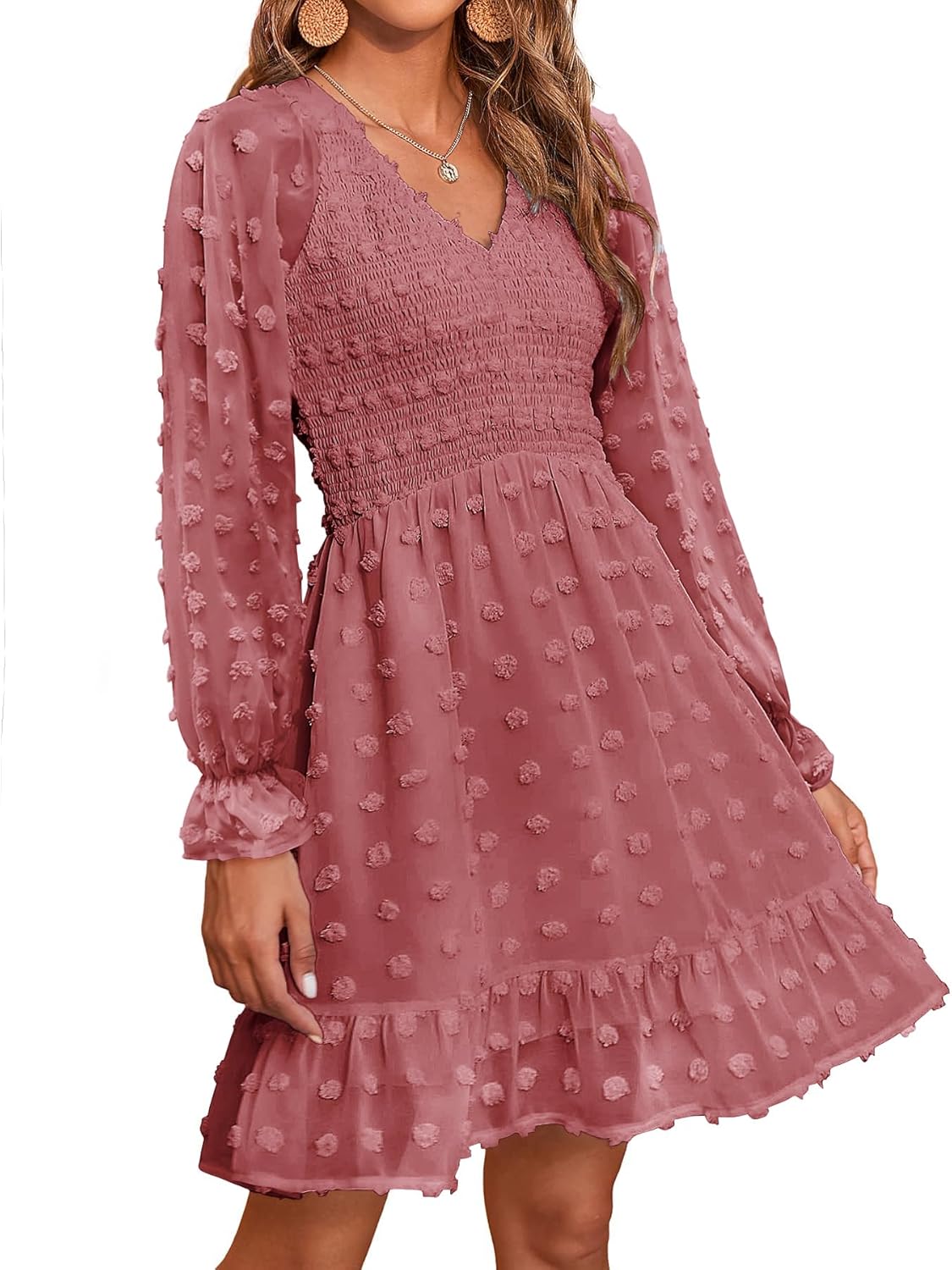 BTFBM Long Sleeve Fall Dresses for Women - Casual V Neck Style