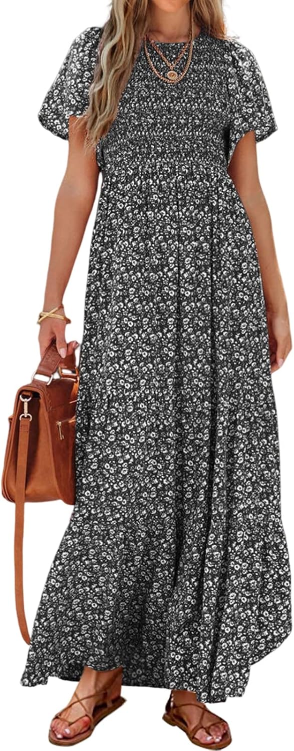 Floral Maxi Dress for Women 2025 - Casual Flutter Sleeve Style
