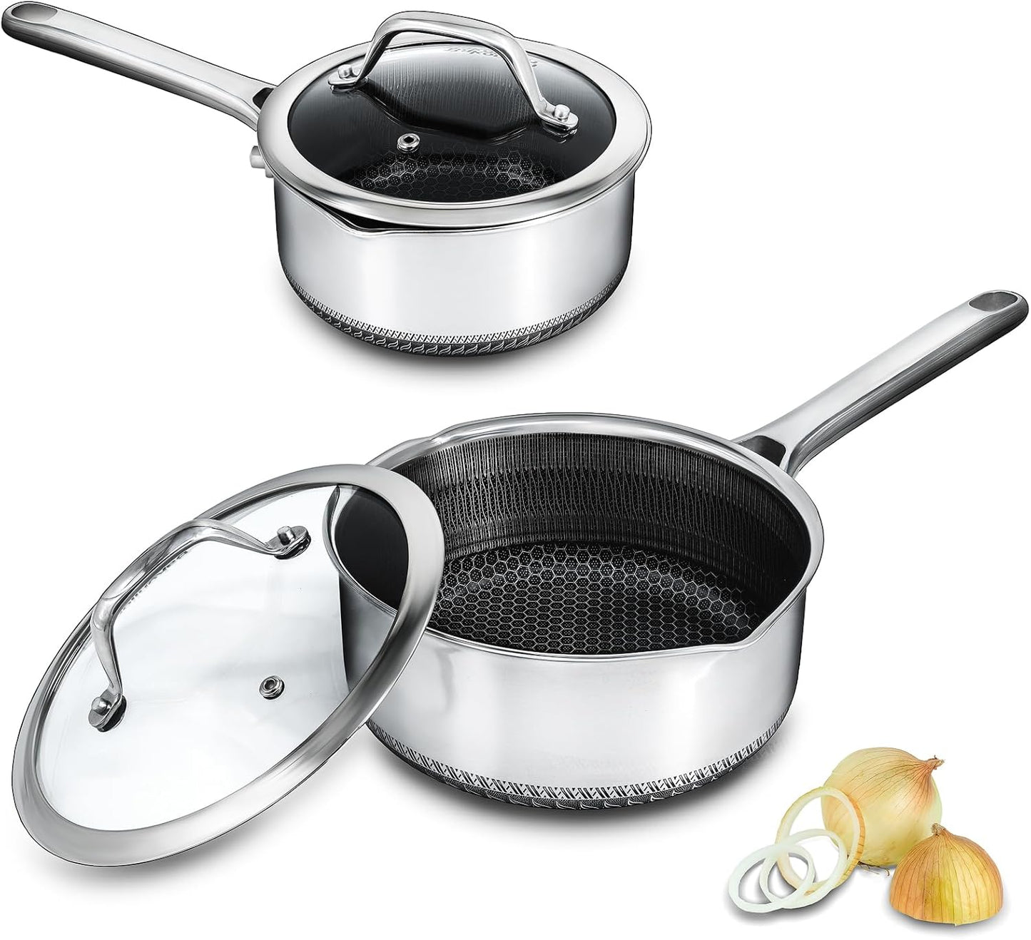 Hybrid Nonstick Saucepan Set of 2 with Lids for All Cooktops