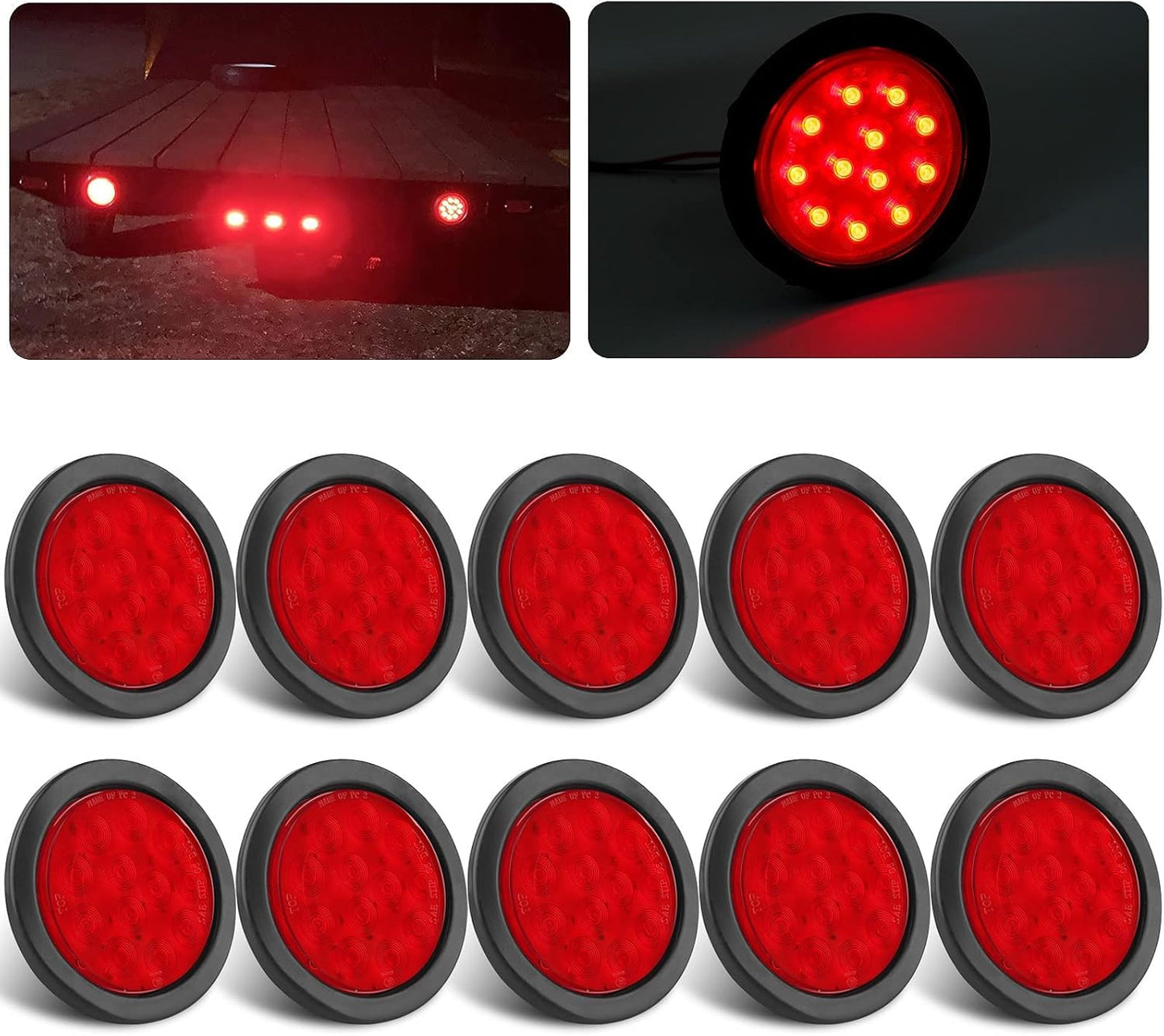 10Pcs 4 Inch Round LED Trailer Tail Lights for Trucks and RVs