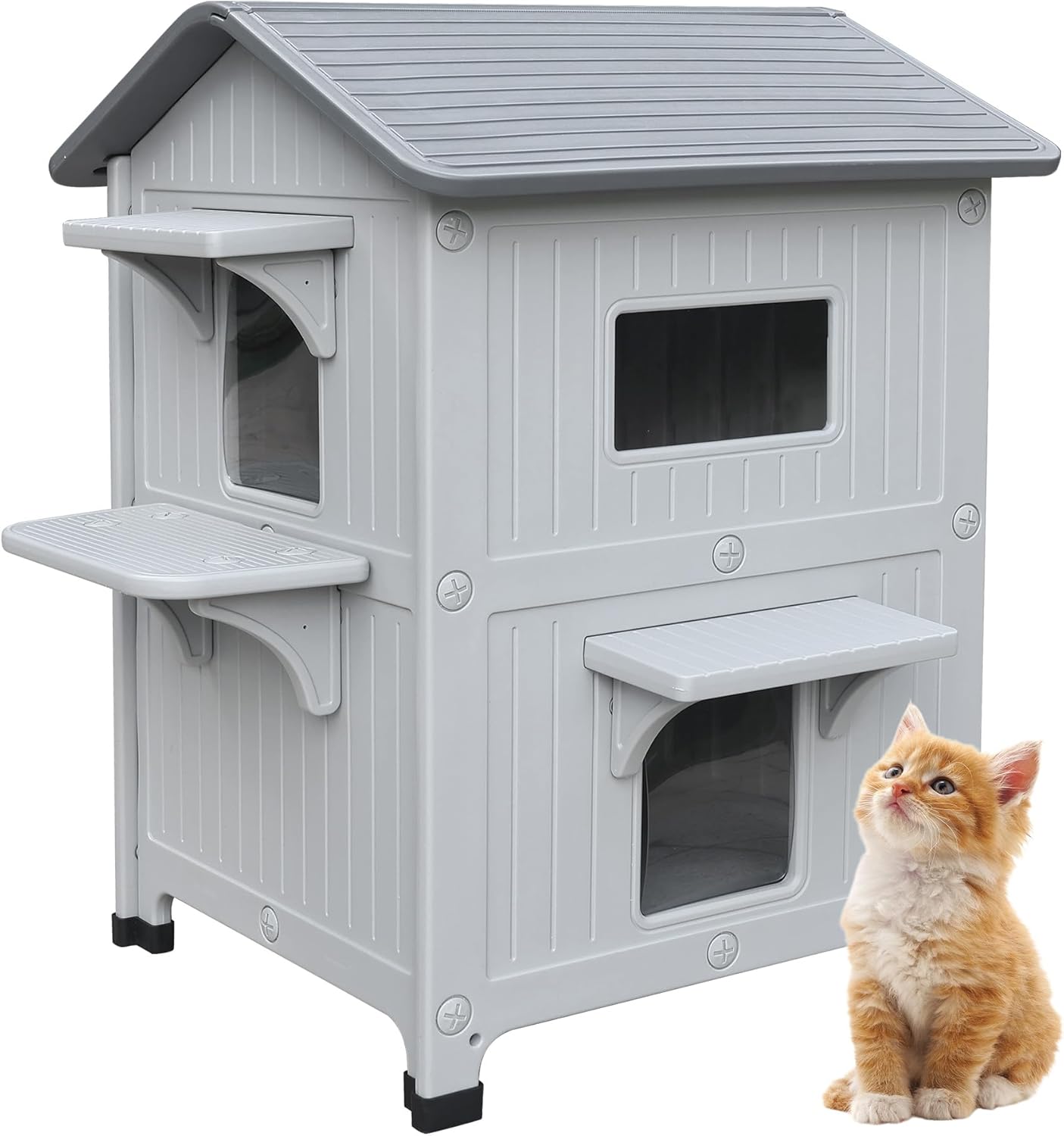 Plastic Outdoor Cat House with Escape Door for Feral Cats