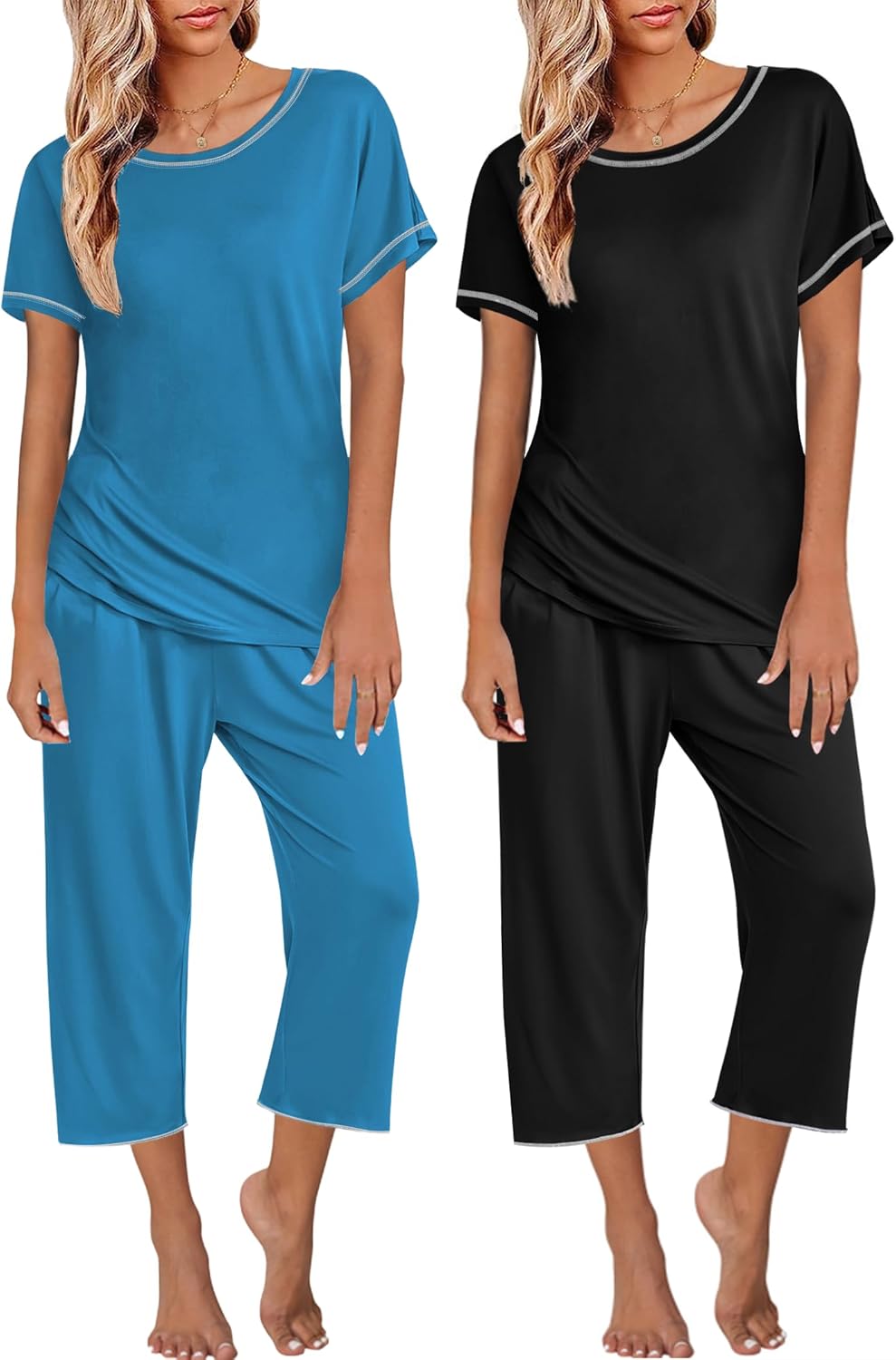 Ekouaer 2 Pack Womens Pajamas Short Sleeve Sleepwear Sets