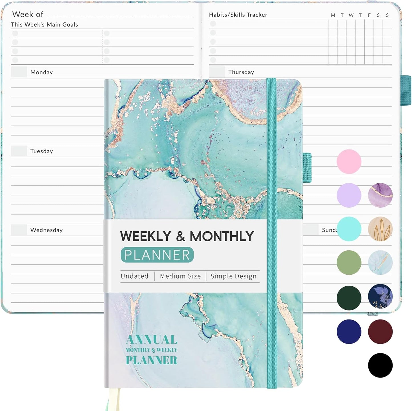 Forvencer Teal Marble Planner - Achieve Goals Effortlessly