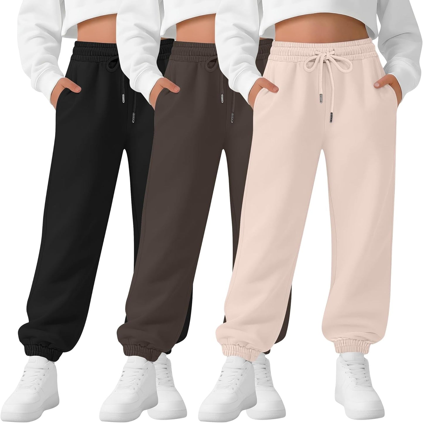 3 Pack Girls Sweatpants High Waist Baggy Joggers for Kids