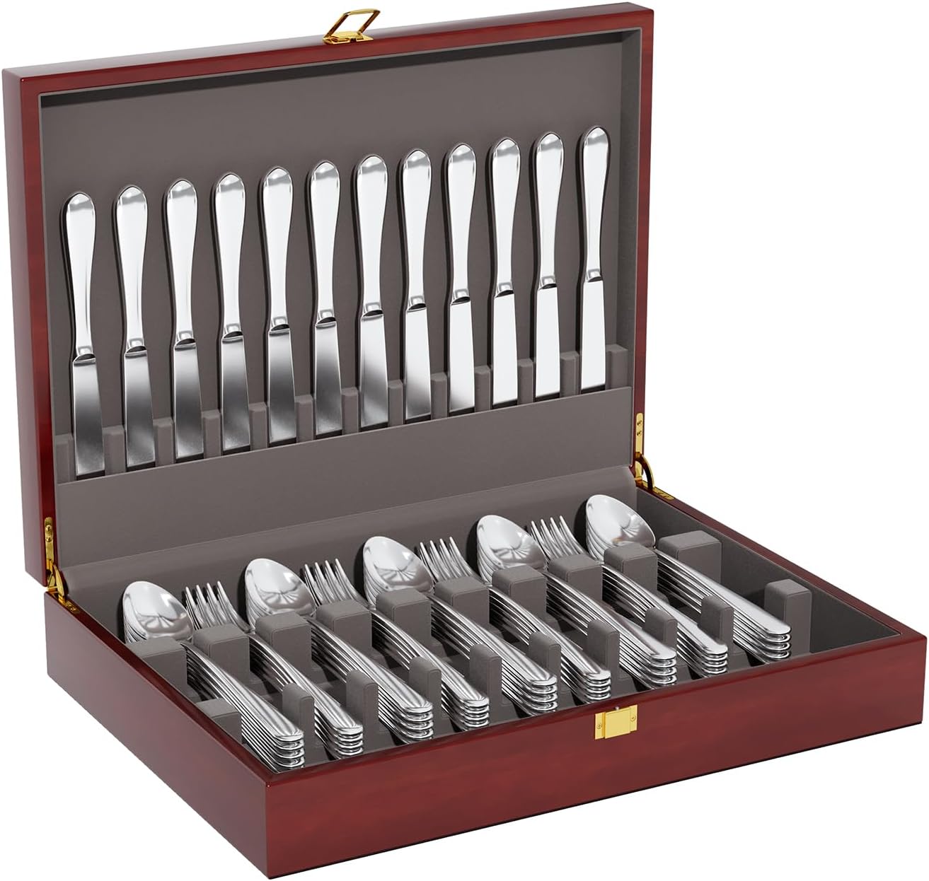 Mahogany Wood Silverware Storage Box for Elegant Utensil Organization