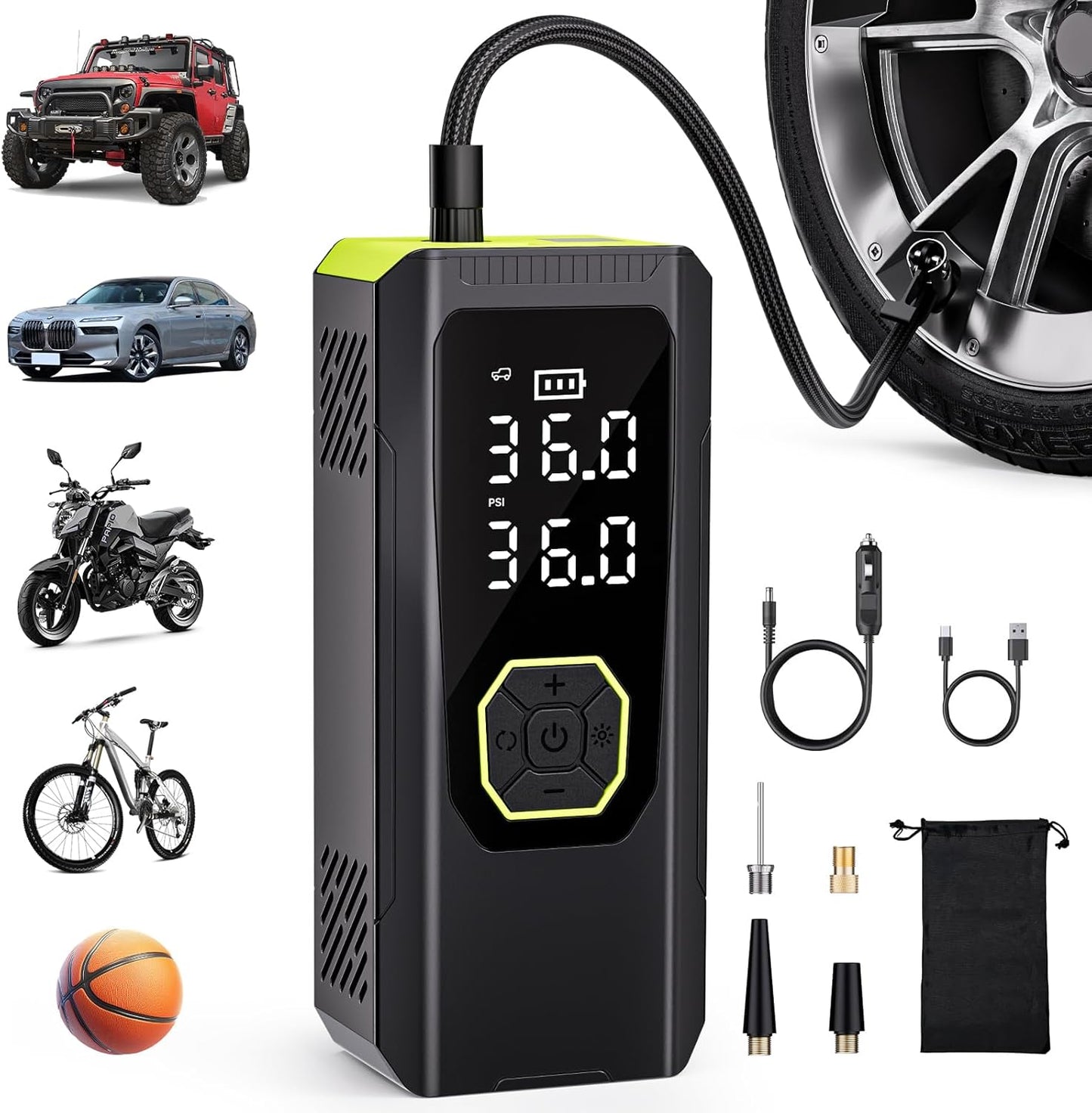 Portable 144PSI Tire Inflator - Dual Mode for Easy Inflation!