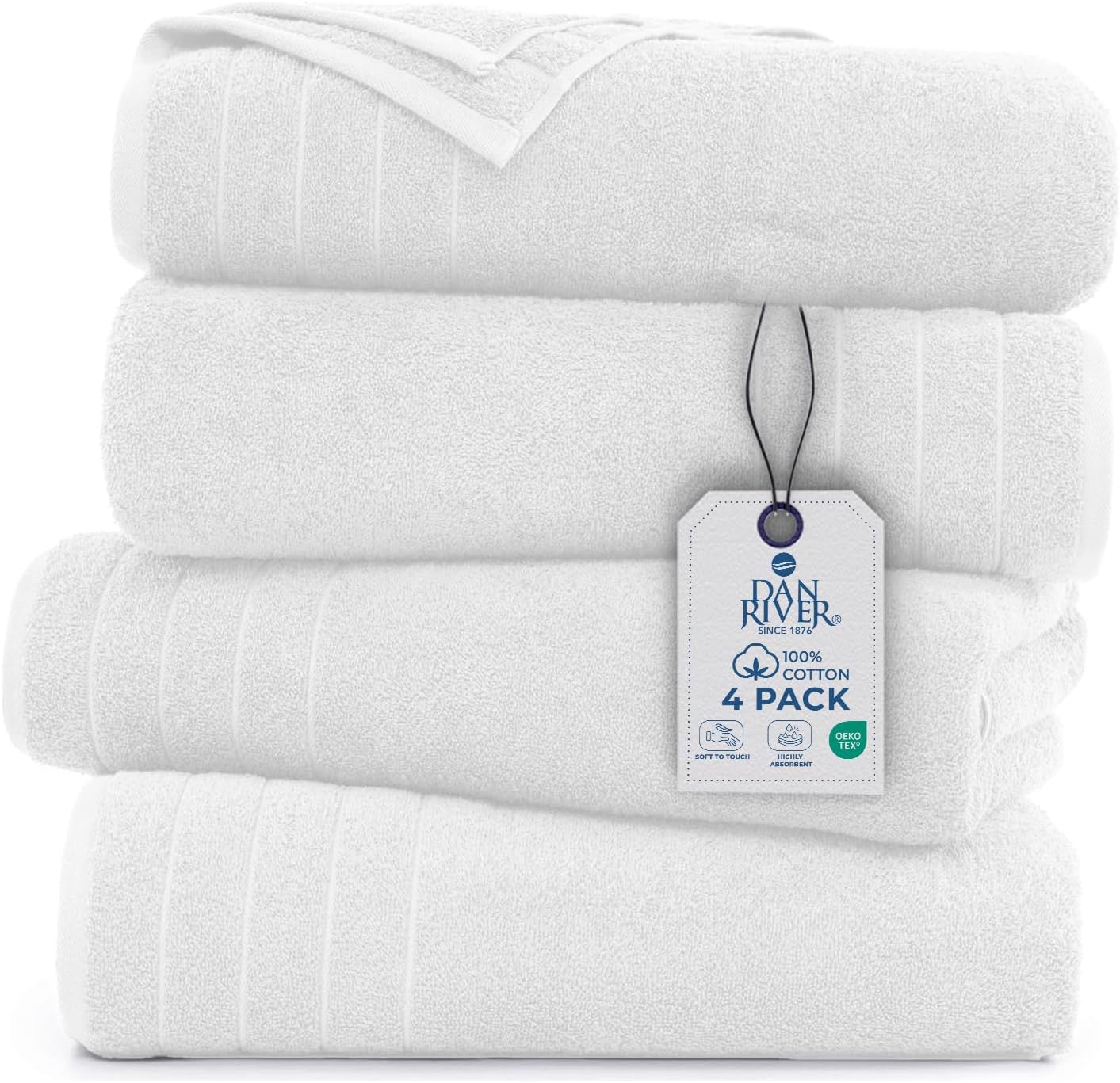 DAN RIVER Bath Towels Set of 4, Soft and Absorbent Towels