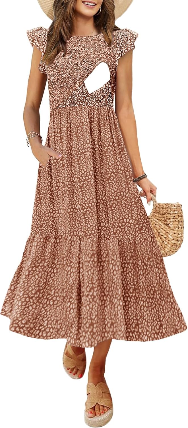 Women's Nursing Dress with Flutter Sleeves and Pockets for Comfort