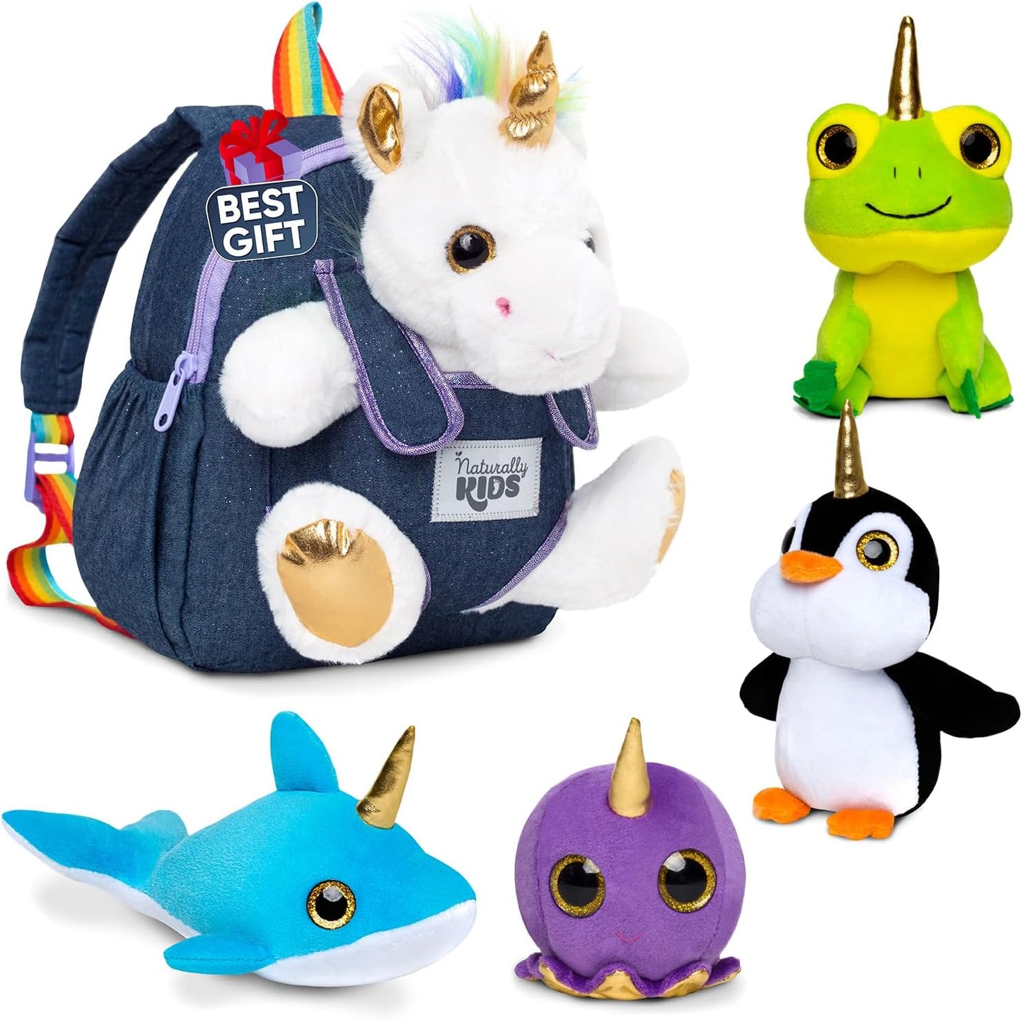 Naturally KIDS Unicorn Backpack with Plush Toys for Toddlers