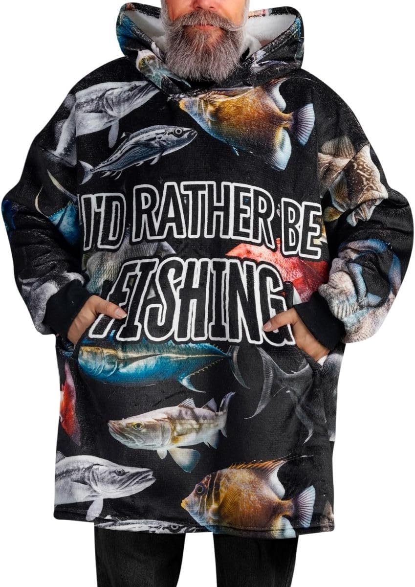 Cozy Fishing Blanket Hoodie for Men, Huglanket