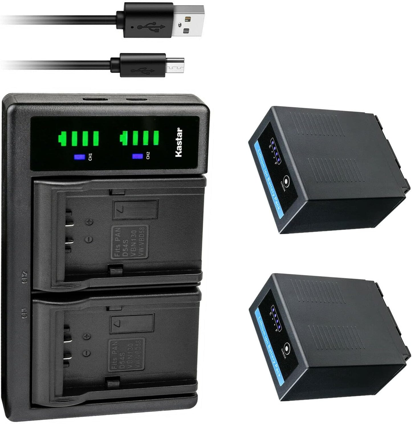 Kastar 2-Pack CGR-D54Pro Battery and LTD2 USB Charger